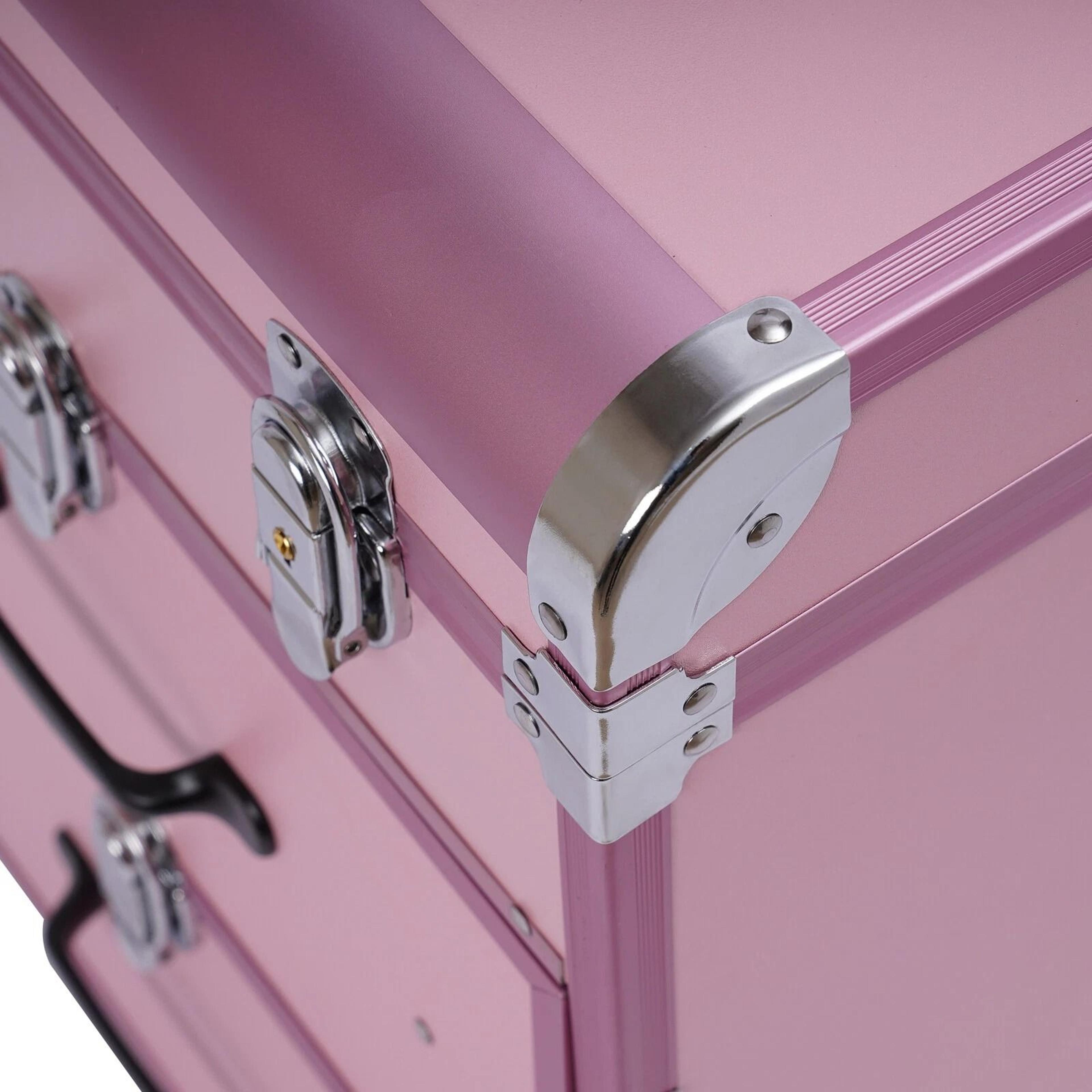 Professional Rolling Makeup Case With Lockable Tiered Salon Cosmetic Organizer 12