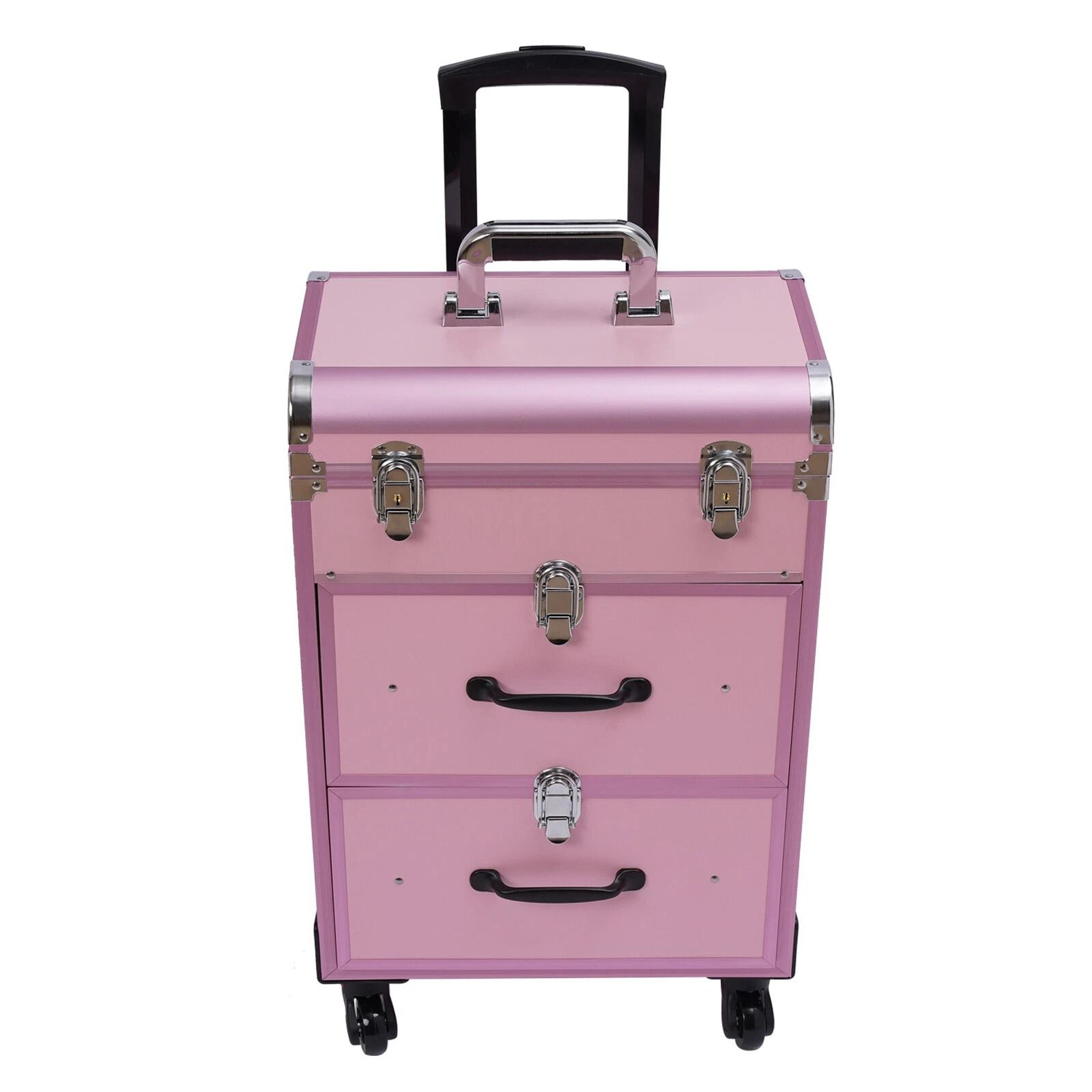 Professional Rolling Makeup Case With Lockable Tiered Salon Cosmetic Organizer 6