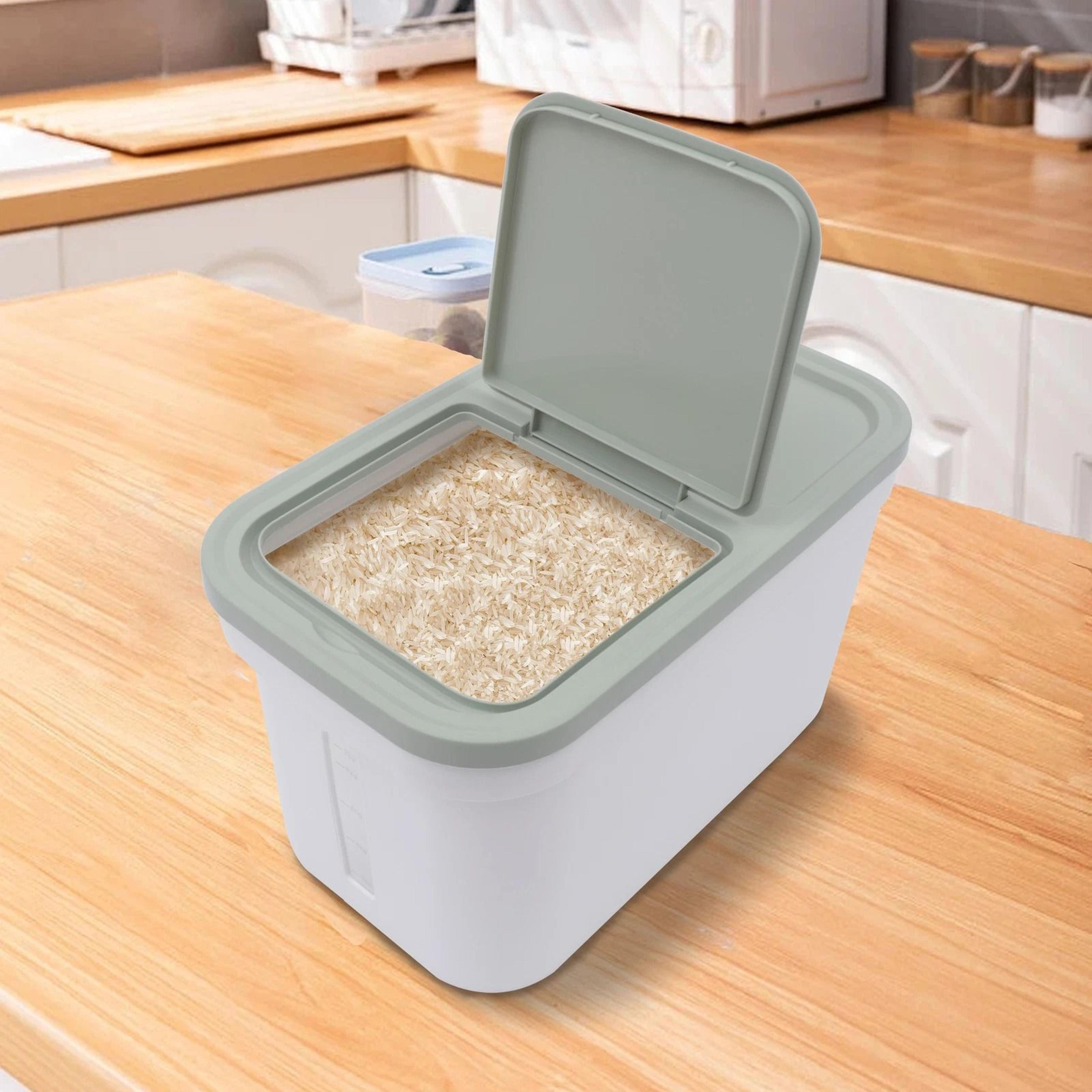 rice storage container with measuring cup for cereal and pet food