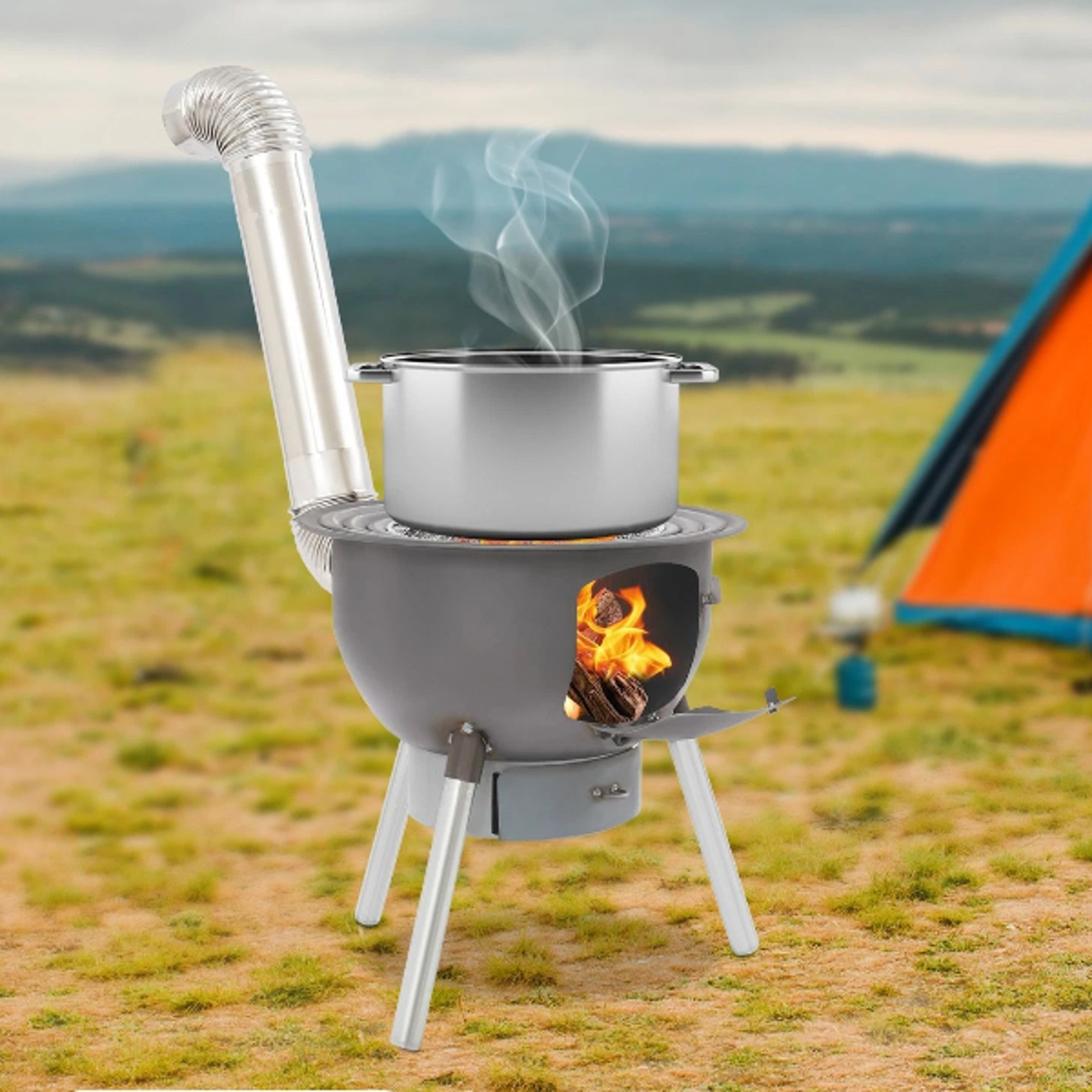 portable wood stove camping wood burning stove with chimney pipe for outdoor bbq