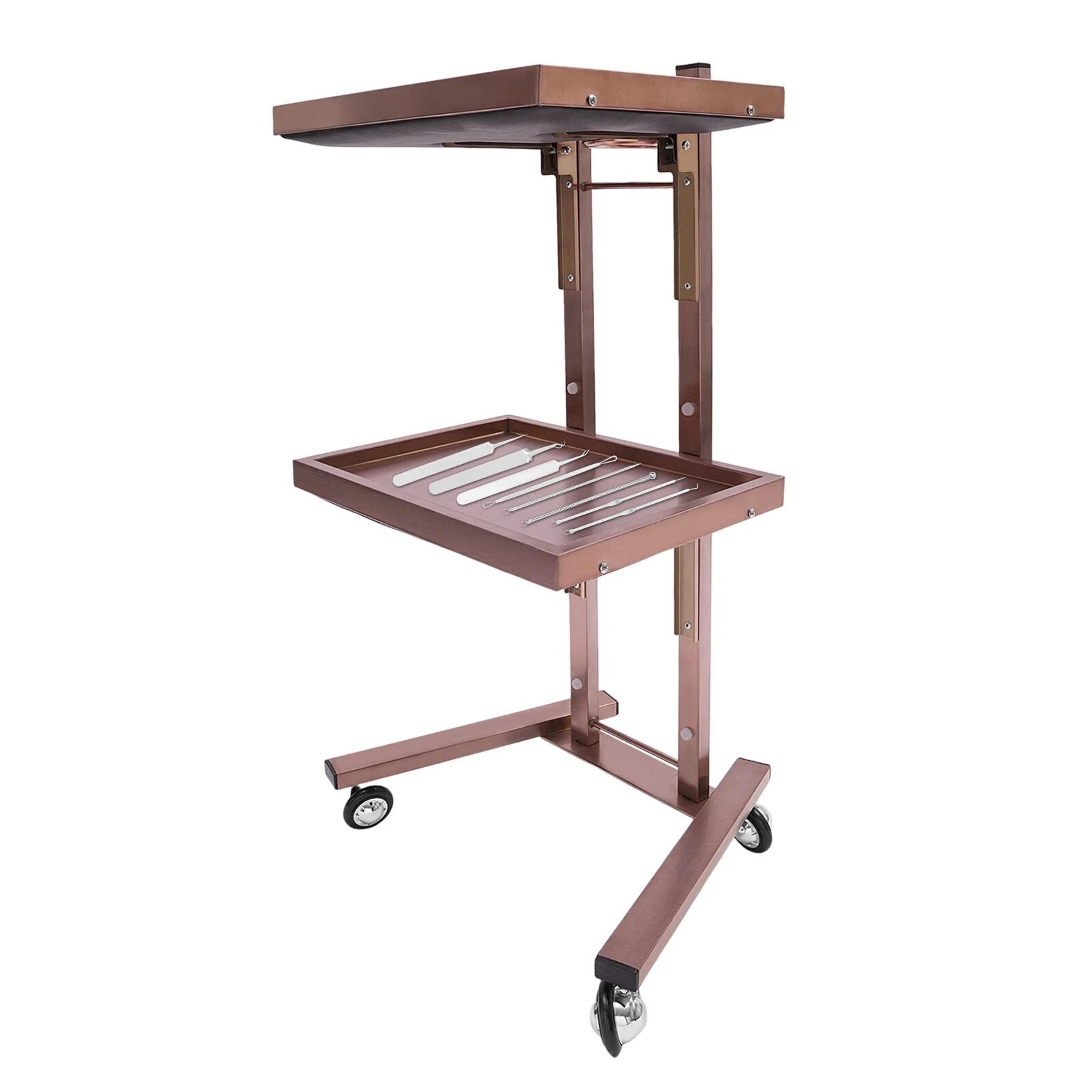Rose Gold Salon Trolley Cart With Folding Rolling Tray For Barber Shop And Beauty Station 16