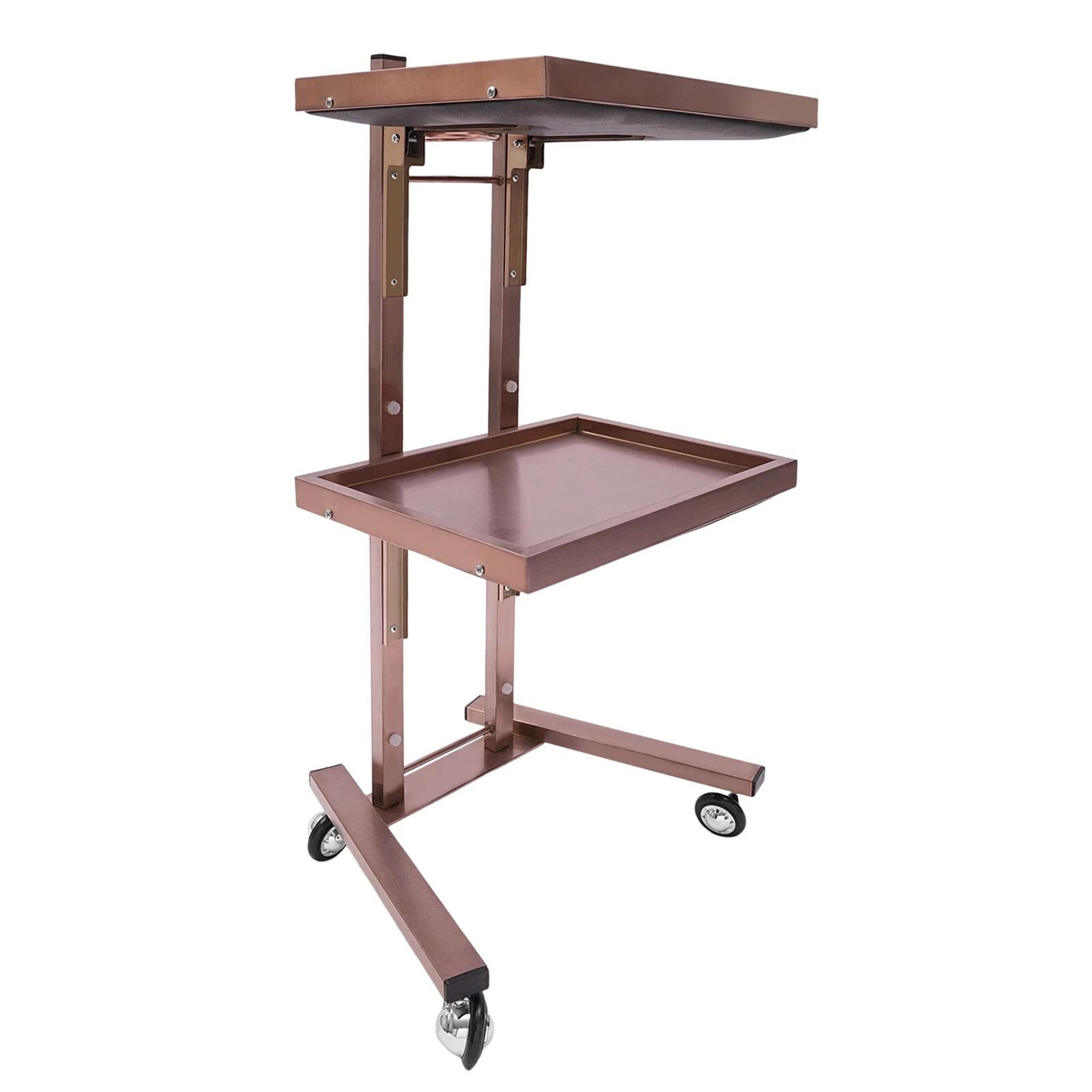 Rose Gold Salon Trolley Cart With Folding Rolling Tray For Barber Shop And Beauty Station 8