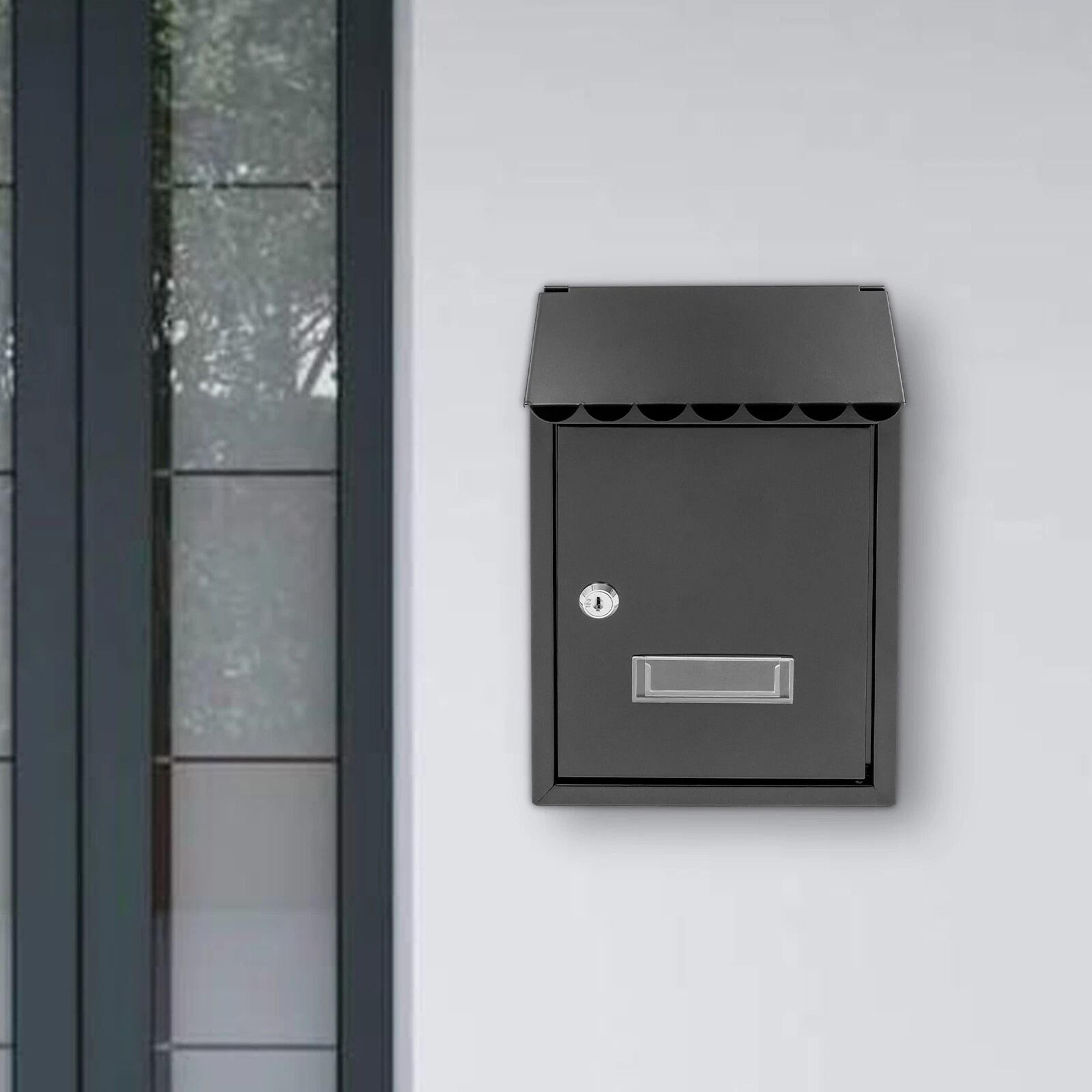 Modern Black Wall Mounted Locking Mailbox Waterproof Outdoor Drop Box 2