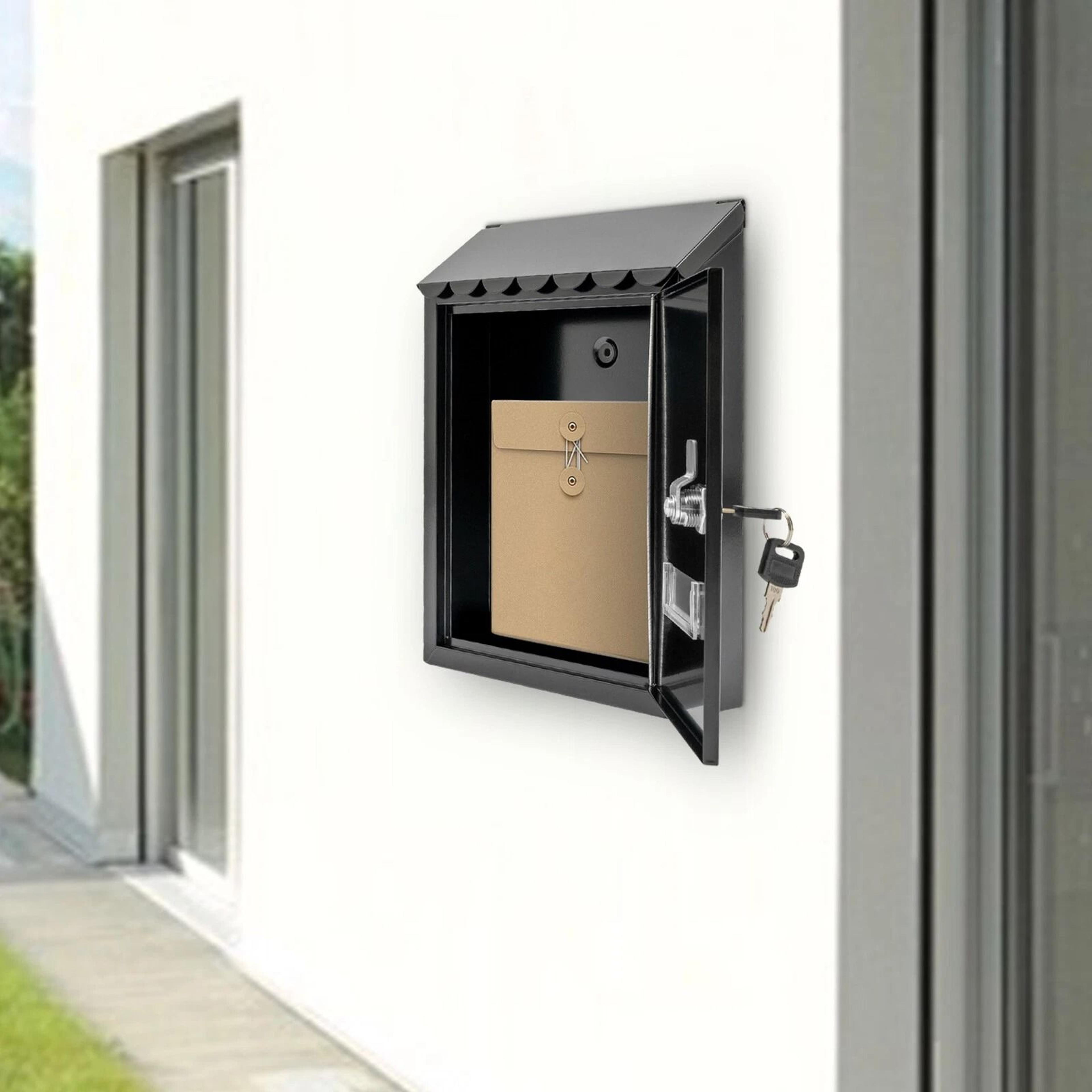 Modern Black Wall Mounted Locking Mailbox Waterproof Outdoor Drop Box 17
