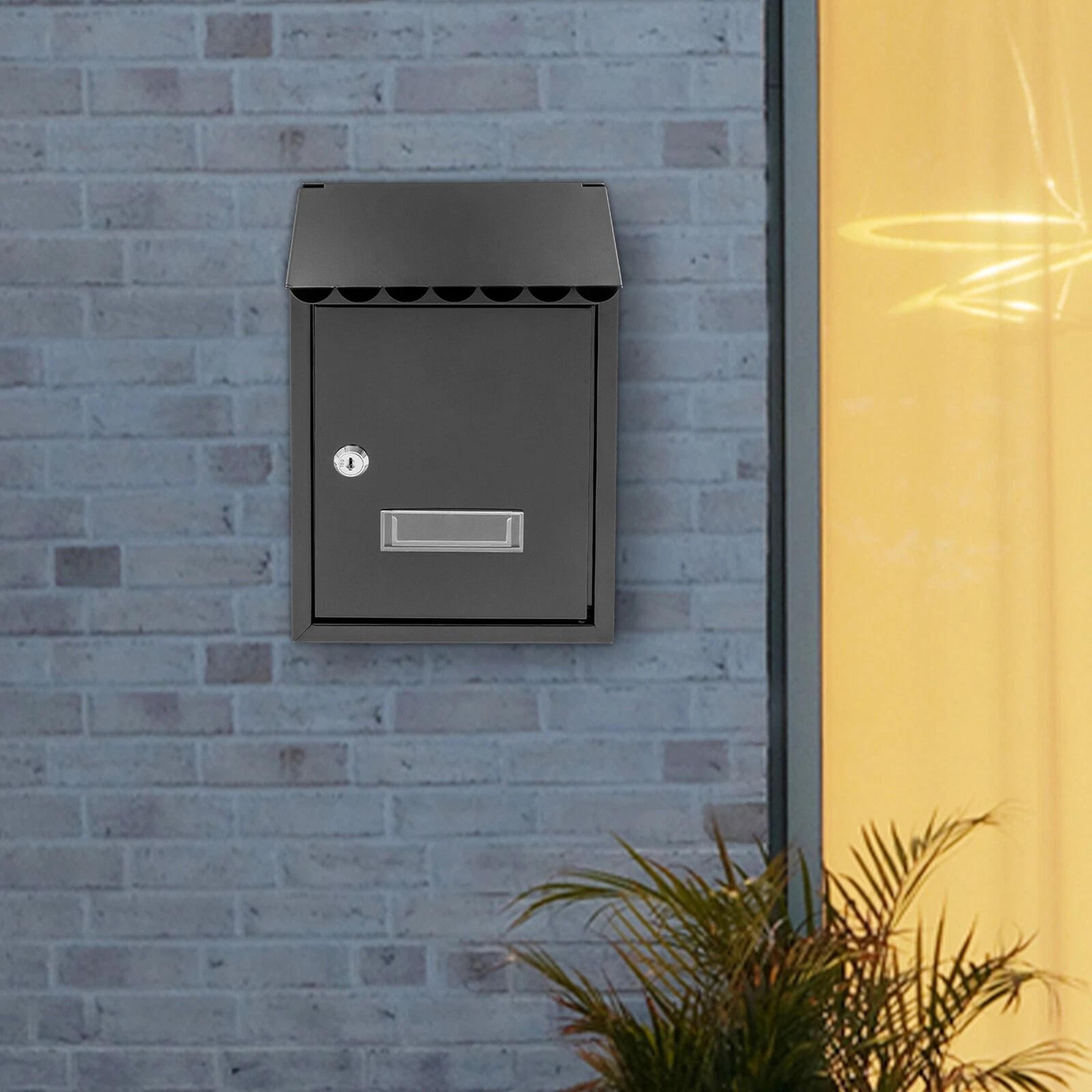 Modern Black Wall Mounted Locking Mailbox Waterproof Outdoor Drop Box 0