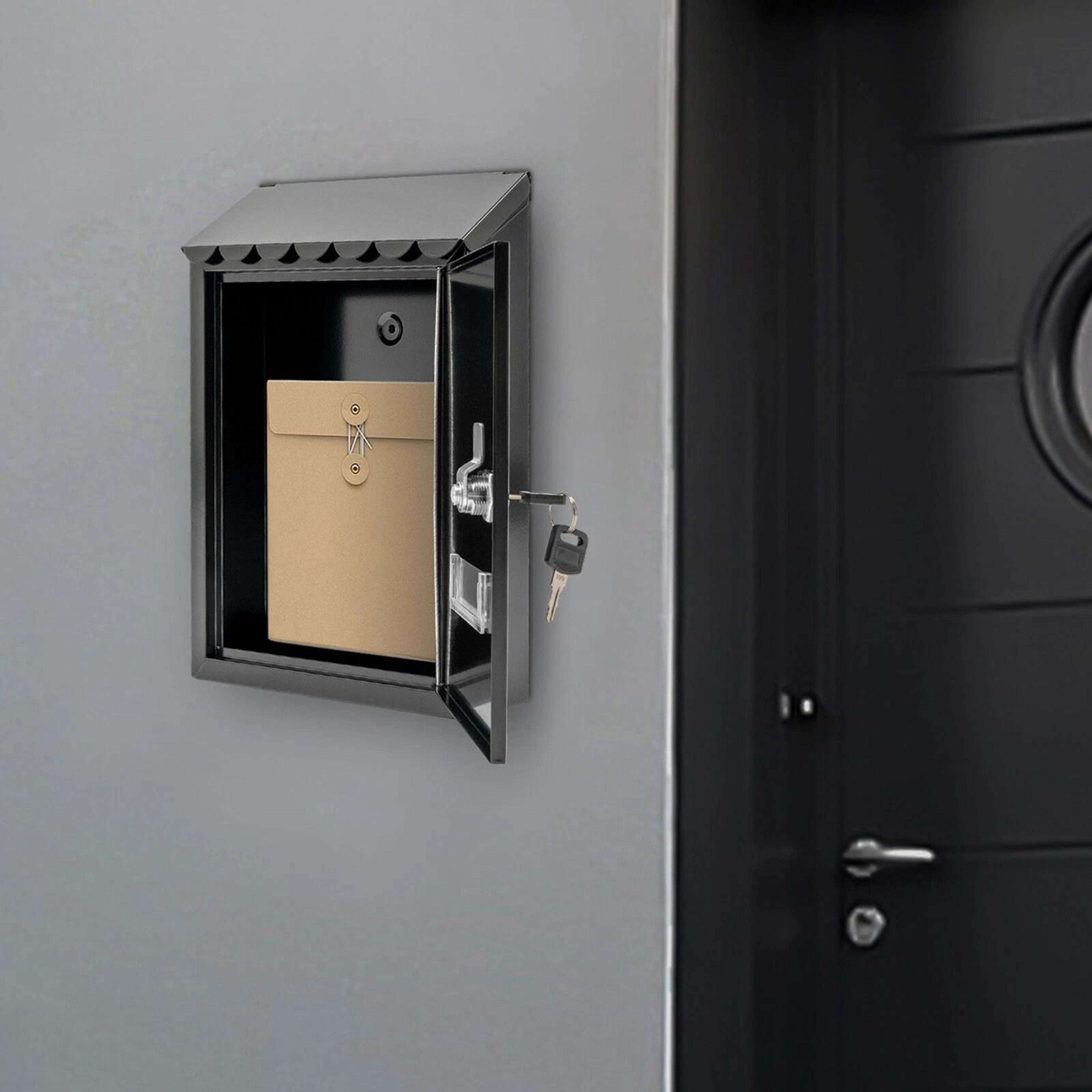 Modern Black Wall Mounted Locking Mailbox Waterproof Outdoor Drop Box 18