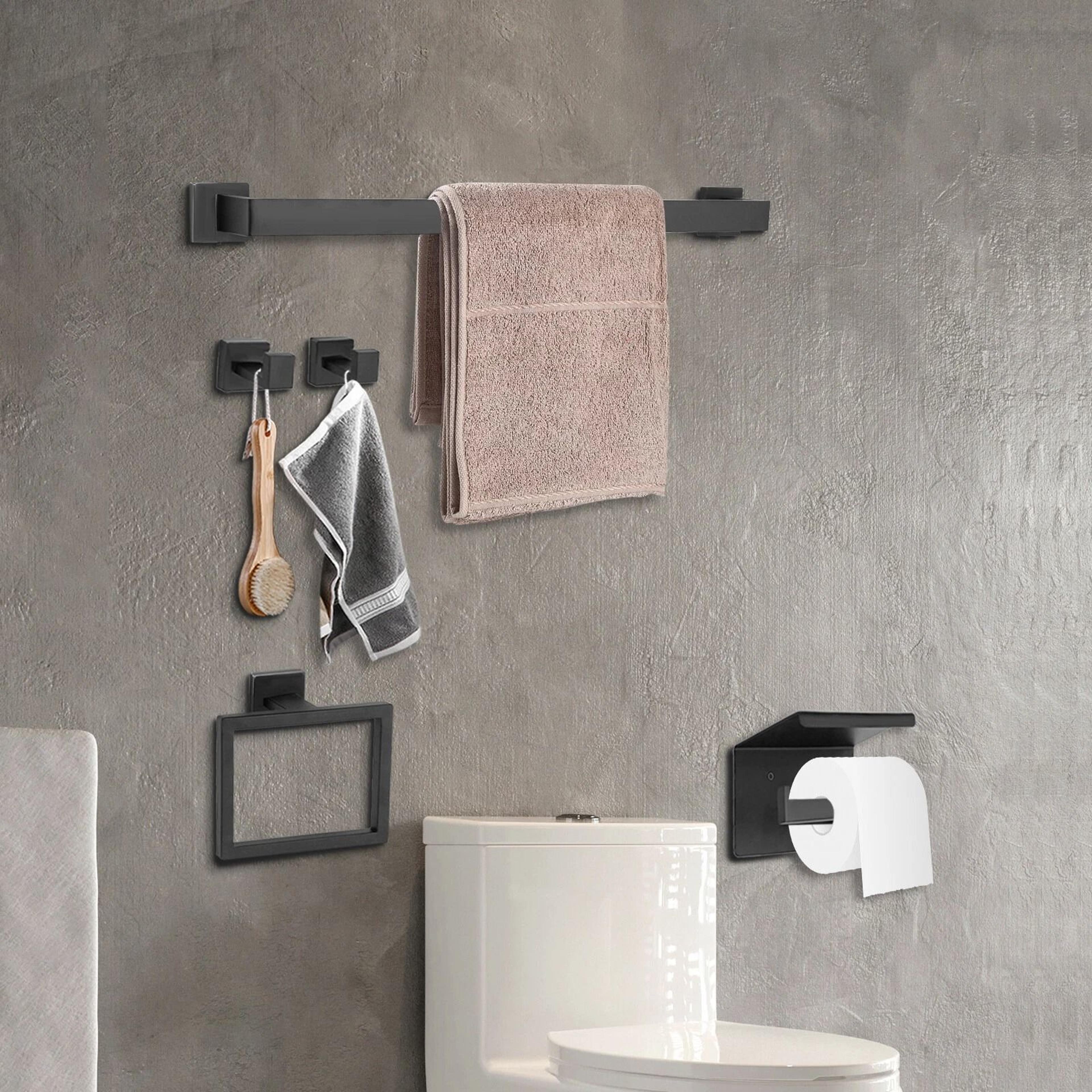 Matte Black Bathroom Hardware Set With Stainless Steel Towel Bar 3