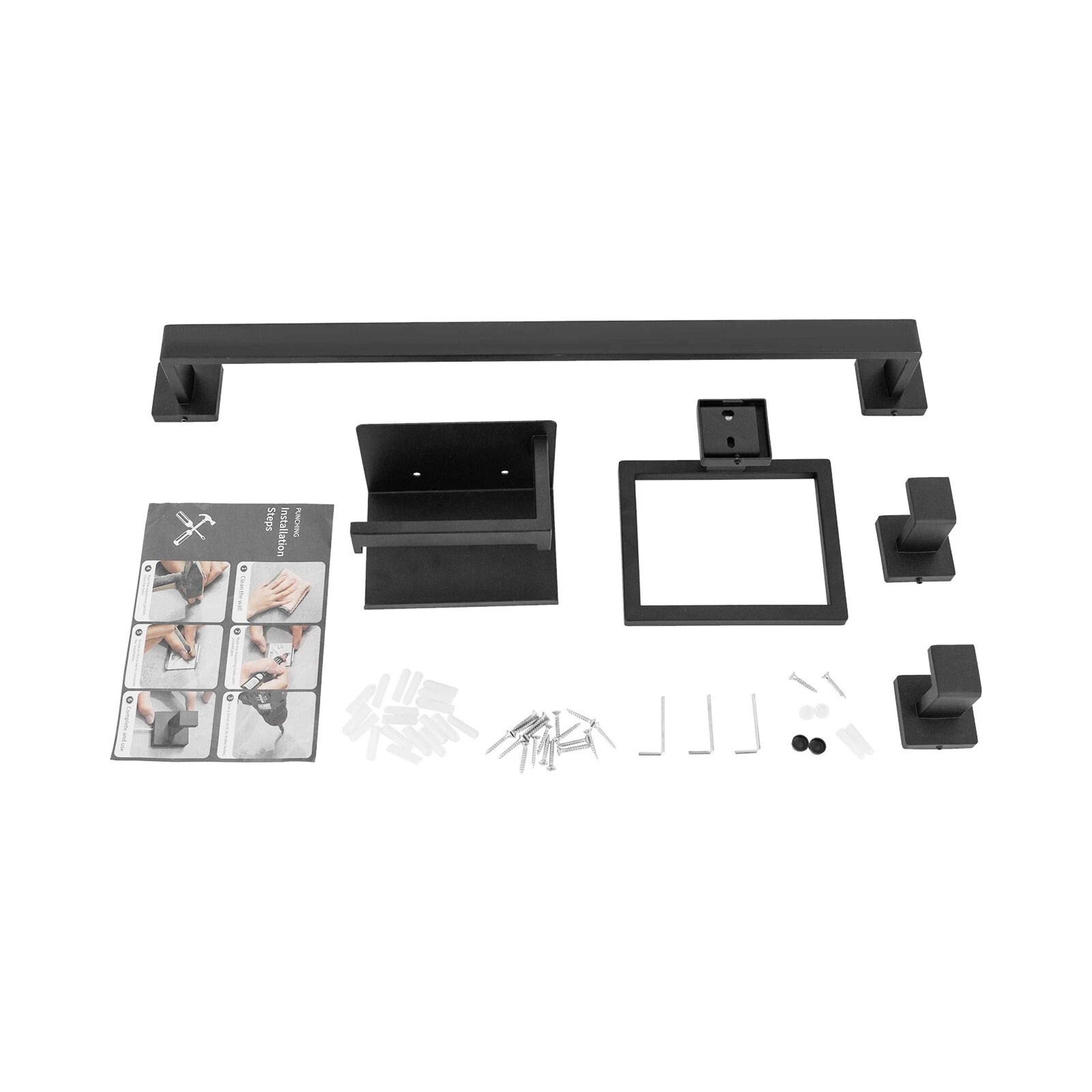 Matte Black Bathroom Hardware Set With Stainless Steel Towel Bar 6