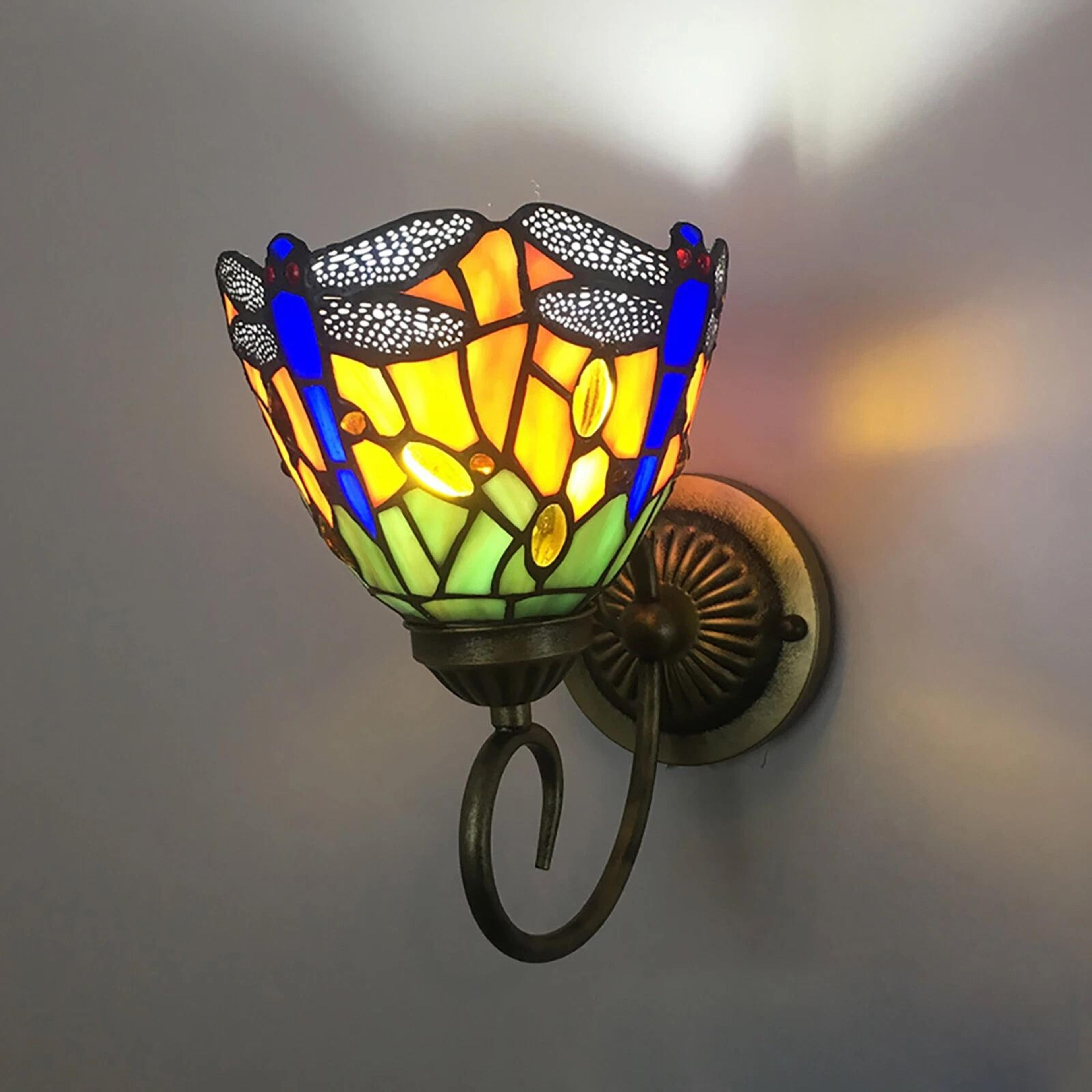 Elegant Tiffany Style Stained Glass Wall Sconce Bedroom Wall Light Indoor Decorative Wall Lamp 4