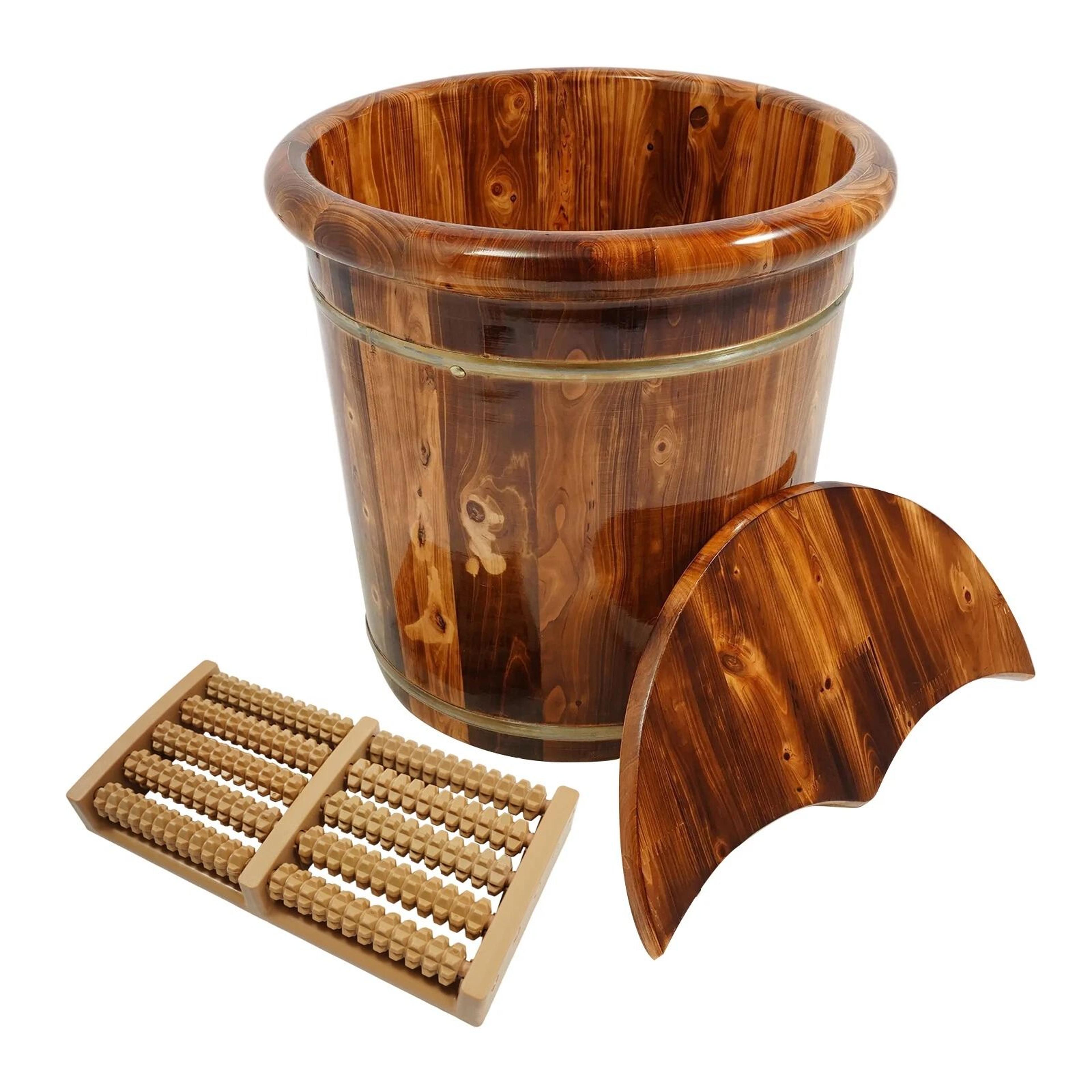 Natural Wooden Foot Bath Bucket With Massage Roller For Relaxing Foot Soaks 13