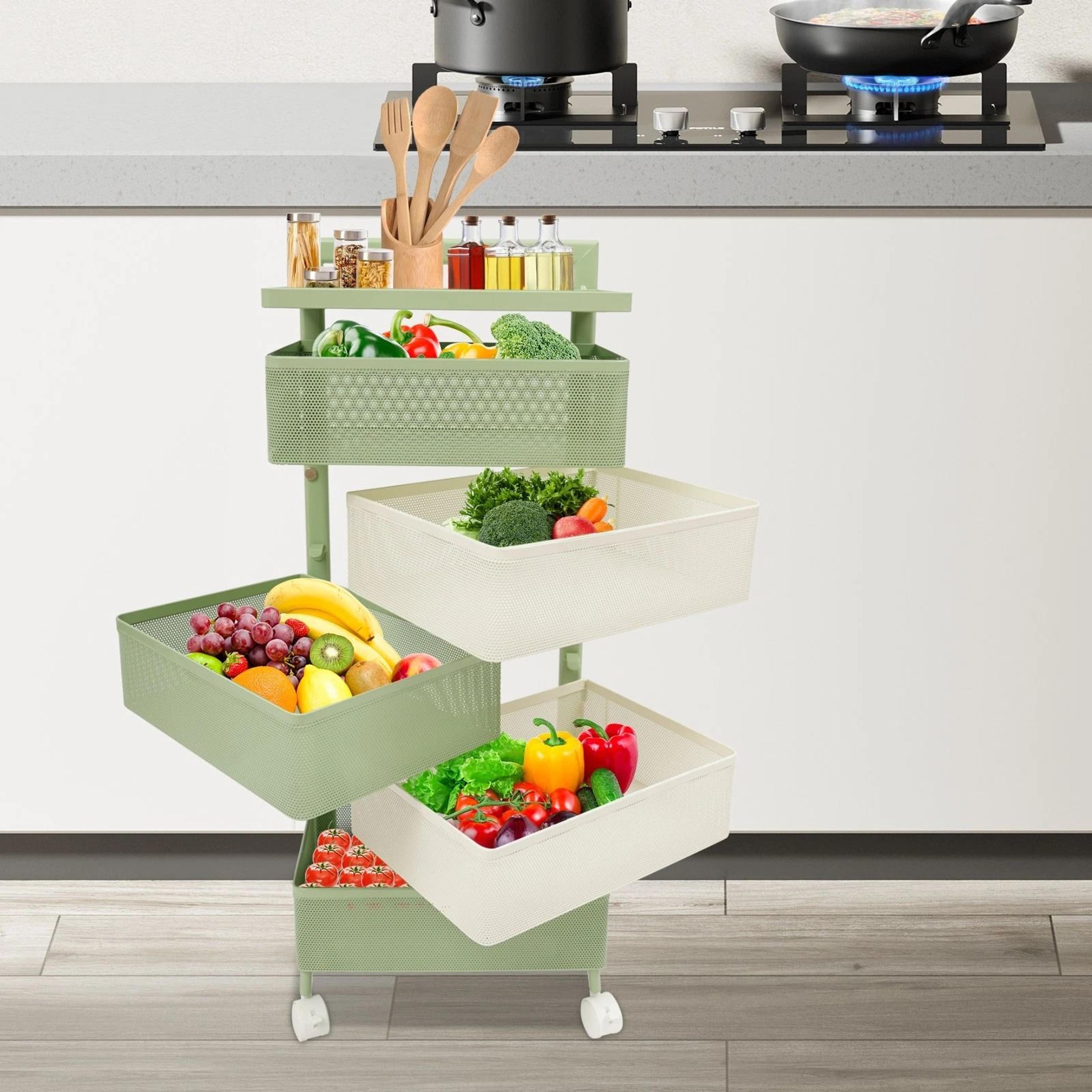 tier rotating storage rack with wheels for kitchen pantry and produce