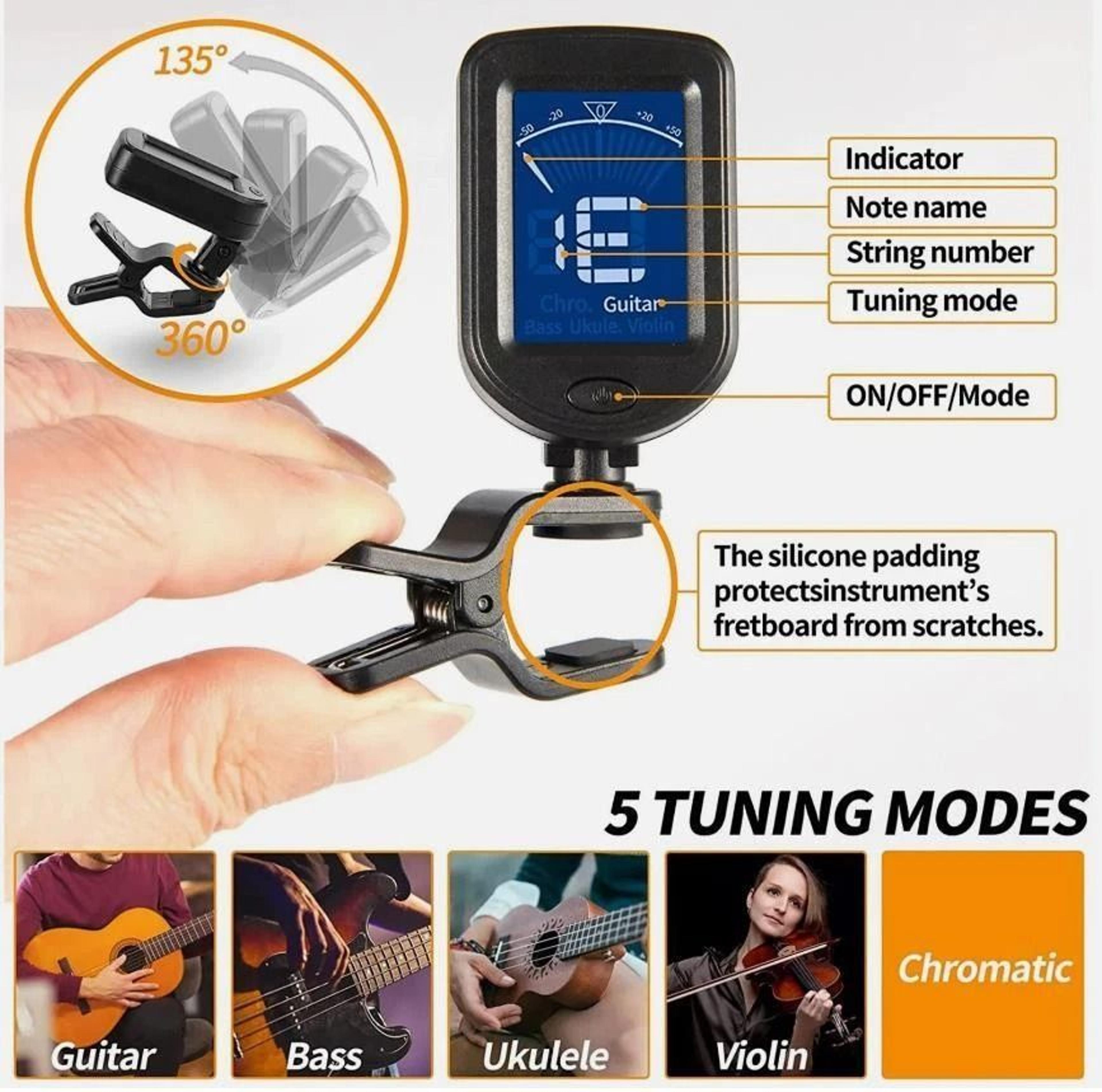 LCD Clip On Chromatic Guitar Tuner For Ukulele Bass Violin Banjo 1