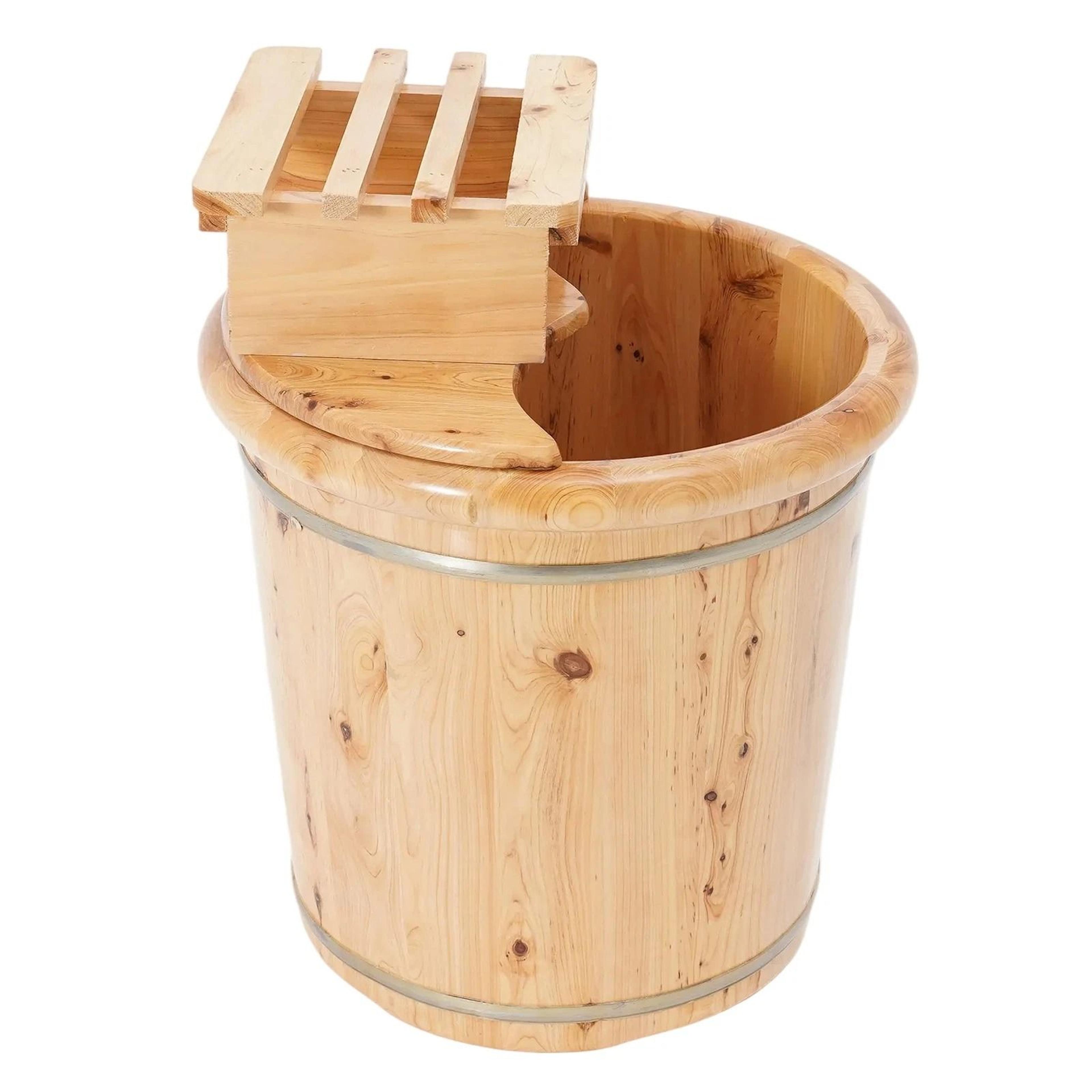 Premium Wooden Foot Bath Tub With Stool  Cover Deep Relaxing Foot Bath Bucket 9