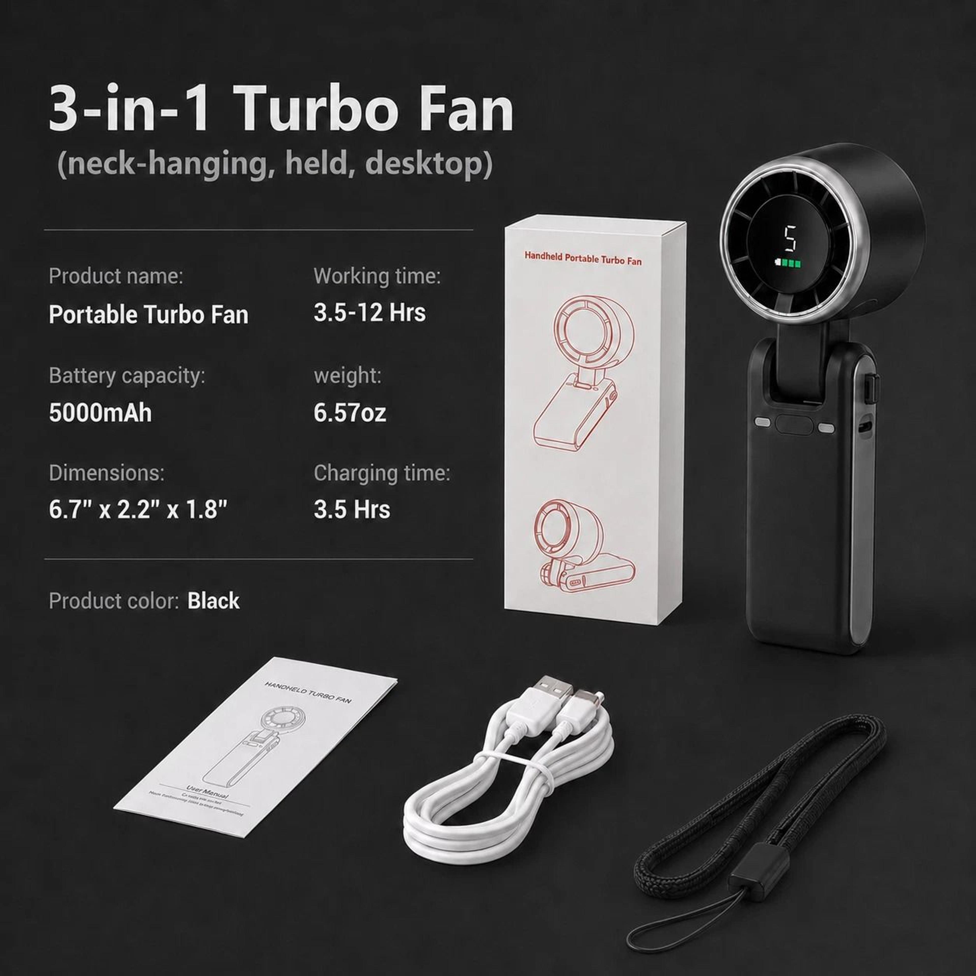 Portable Handheld Turbo Fan Speed Rechargeable Mini Travel Fan With LED Display 8