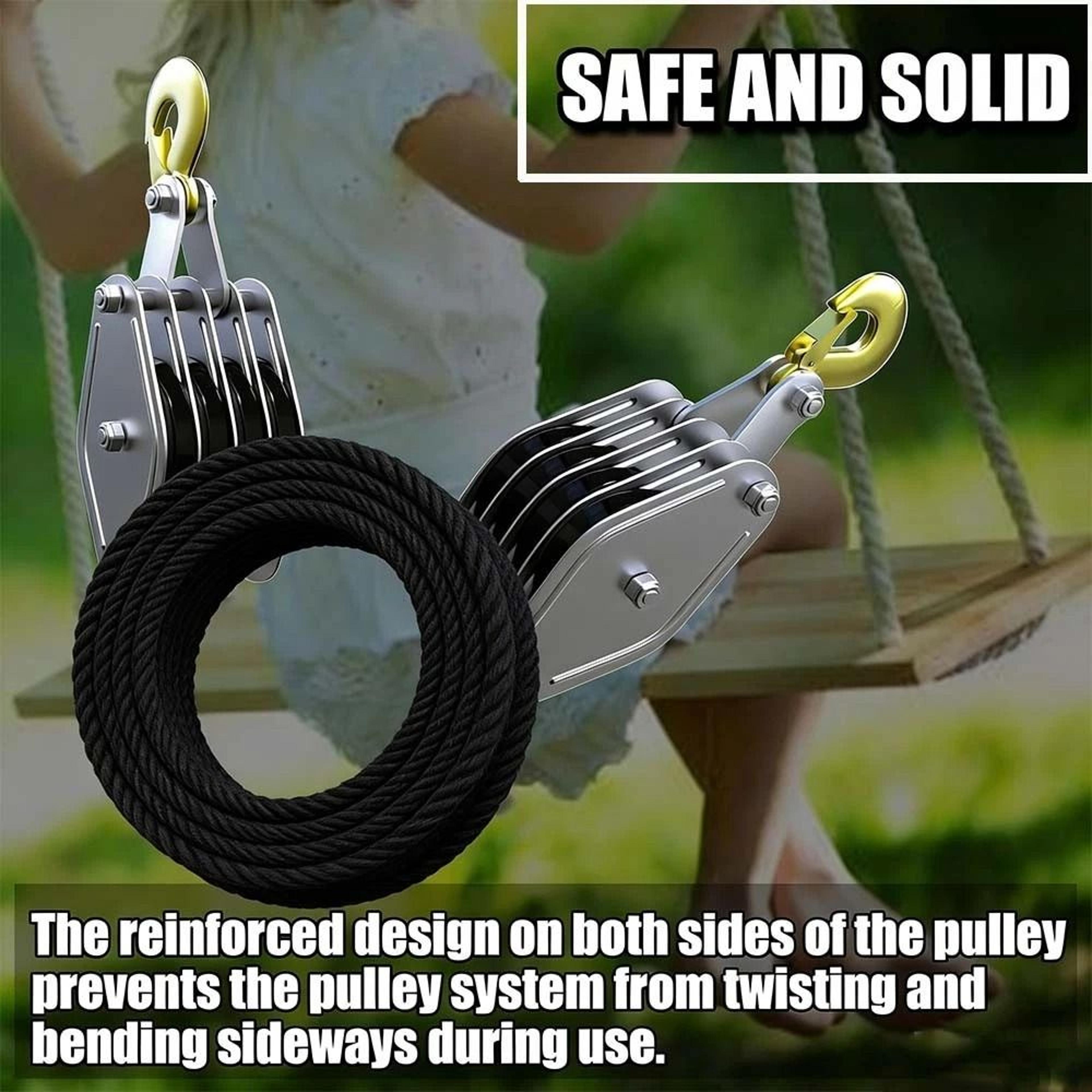 Heavy Duty Rope Pulley Hoist Lifting Pulley Block  Tackle System 4