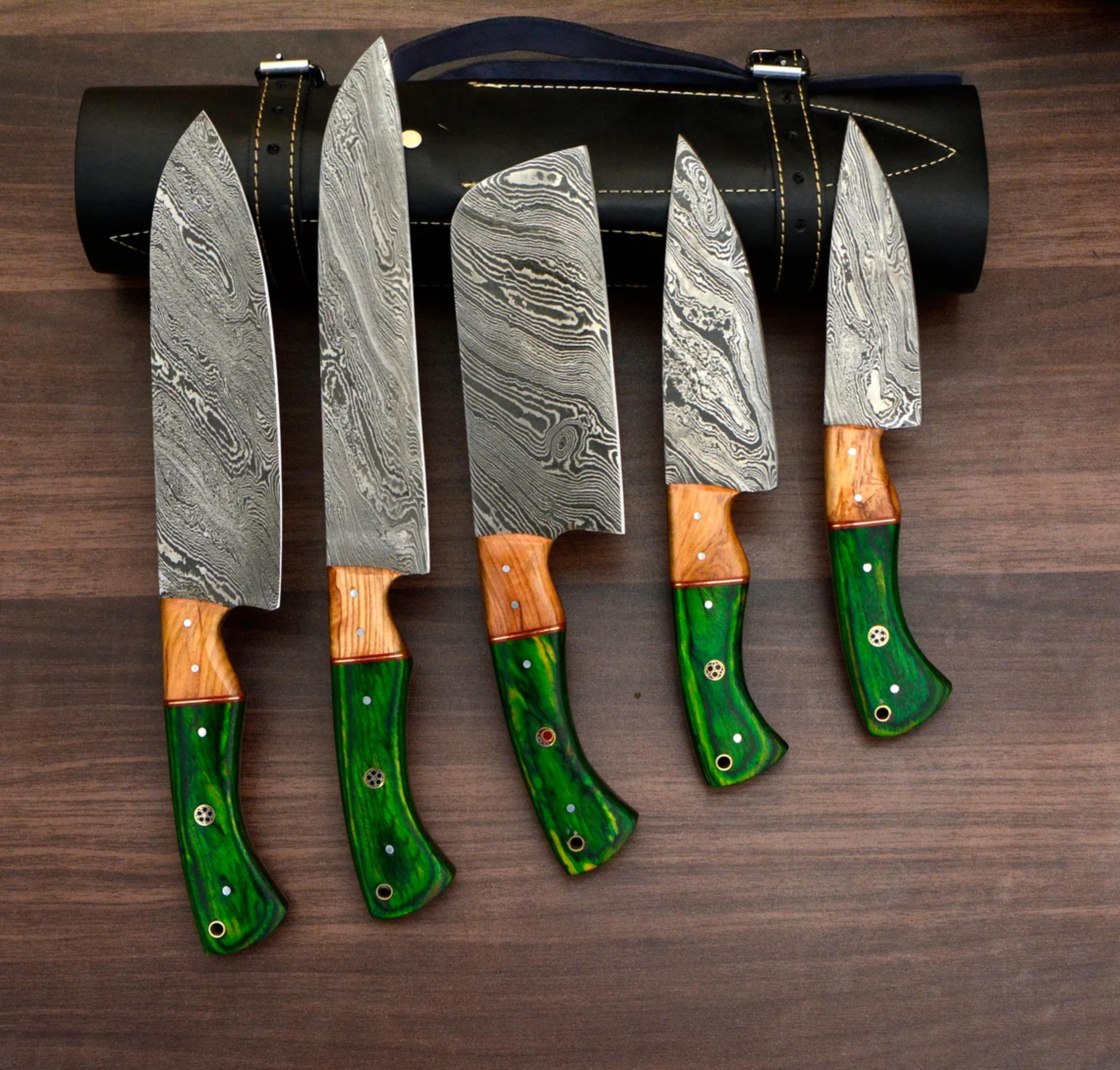 handcrafted damascus chef knife set - 5 superior kitchen knife set