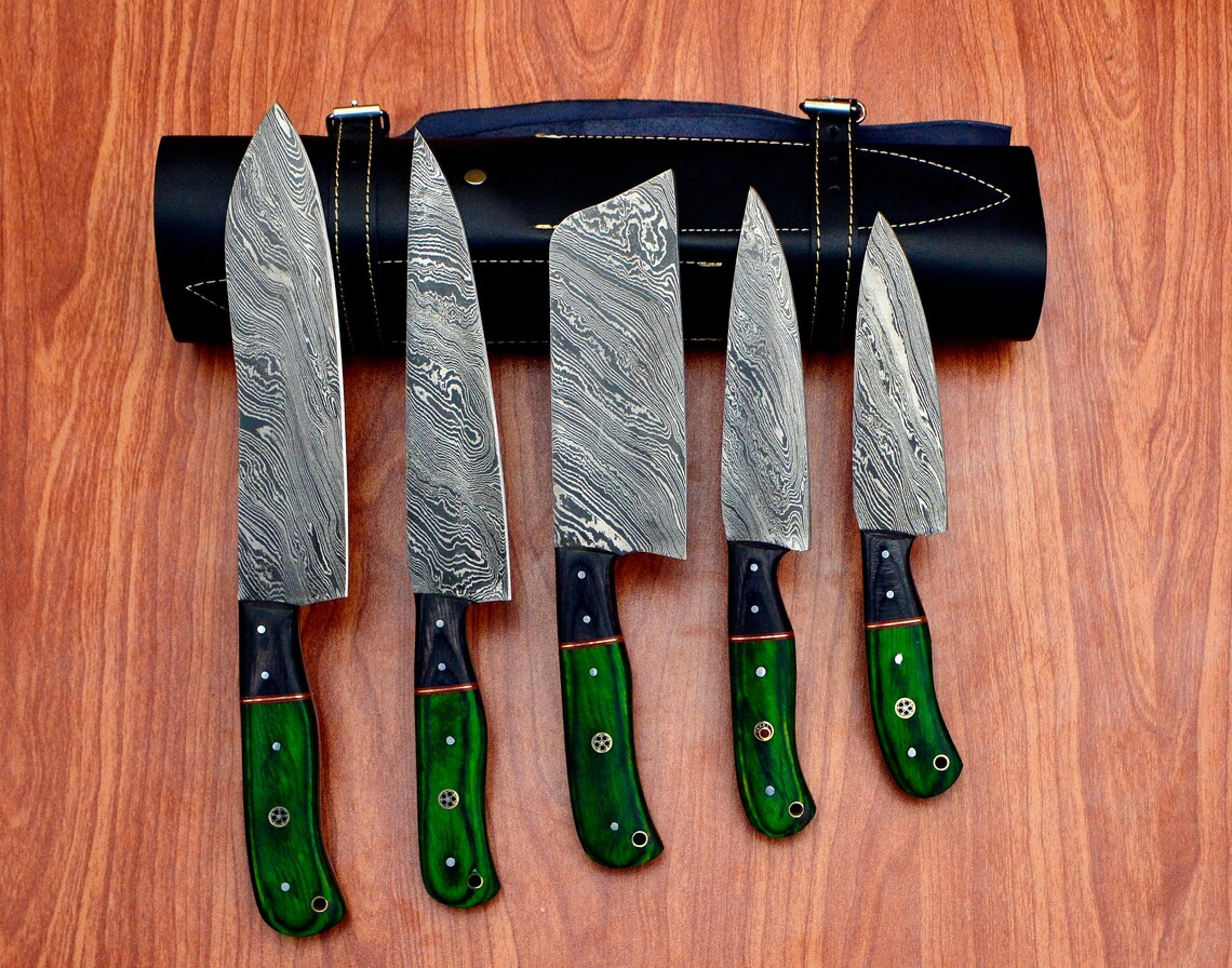 damascus steel kitchen knife set - 5 pieces professional knives