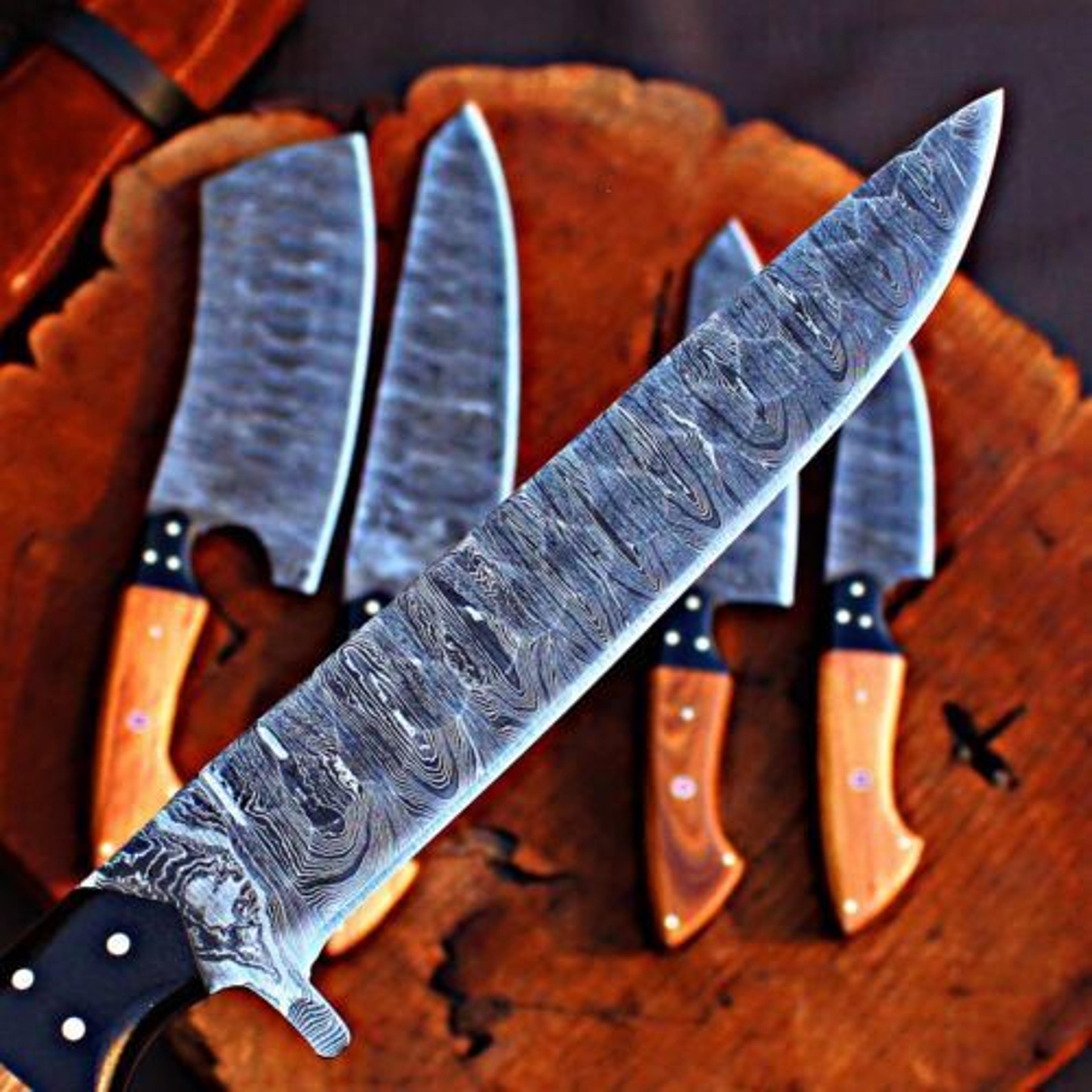 Handmade Damascus Steel Chef Knives Kitchen Set With Leather Bag 1