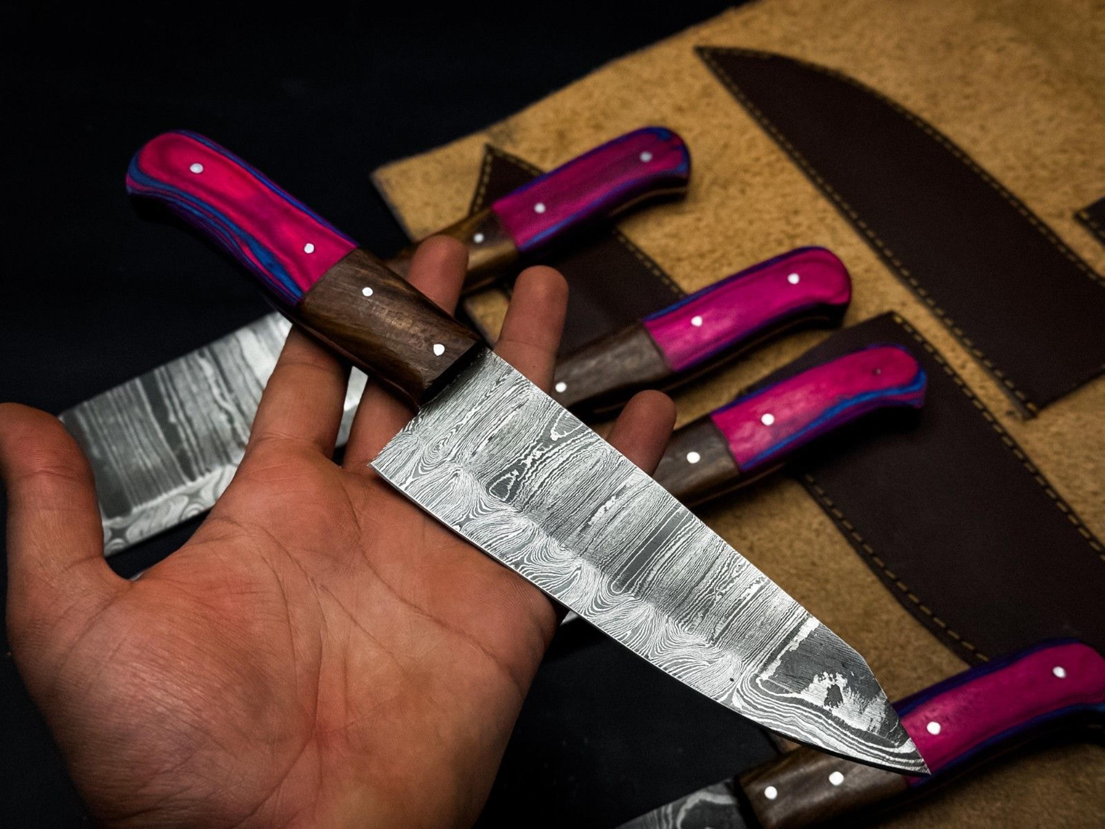 Handmade Twist Damascus Chef Knife Set Of 5 With Hardwood Handles Wooden Bolsters 1