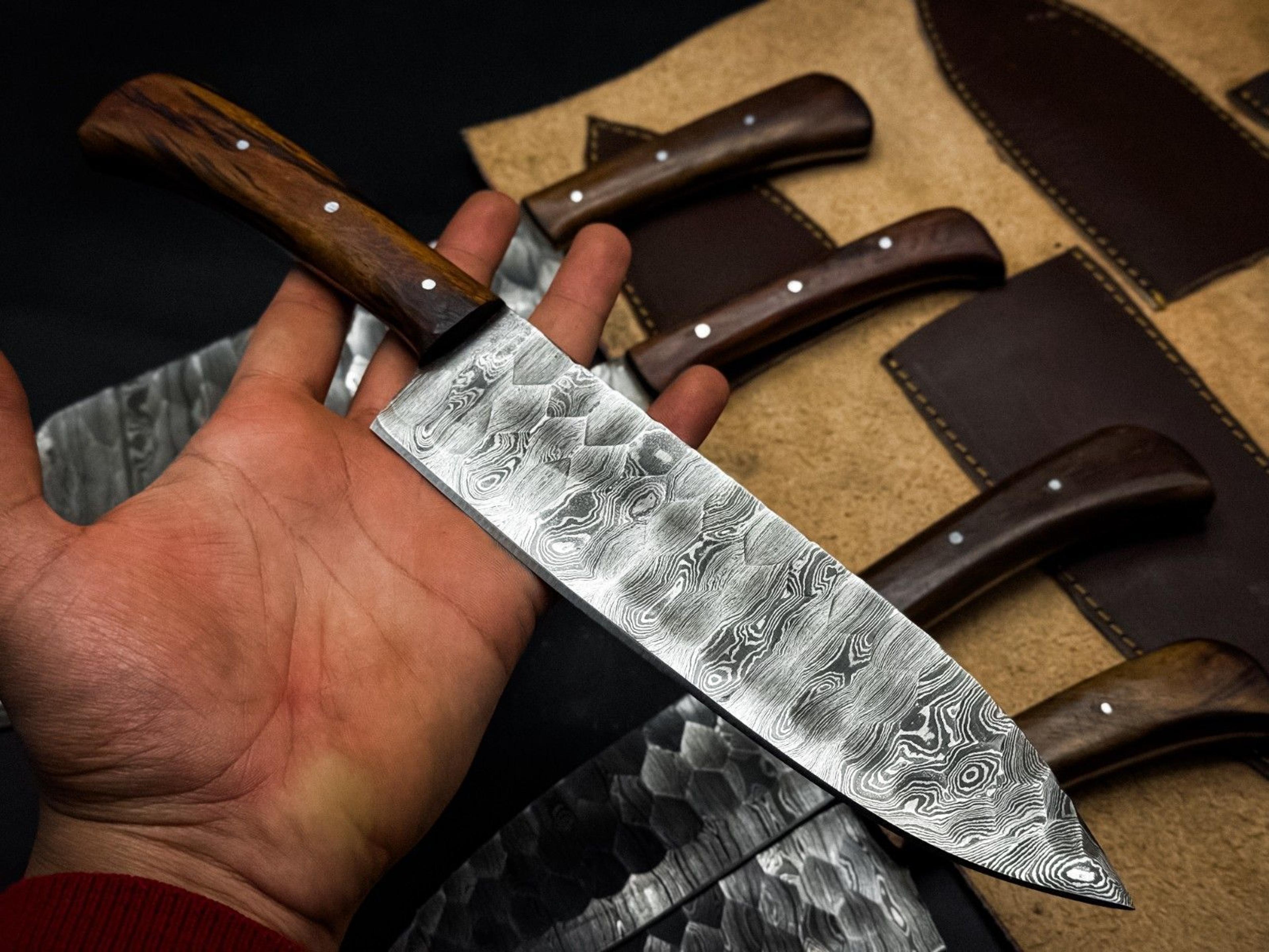 Handmade Twist Damascus Chef Knife Set Of 5 With Wooden Bolsters 2