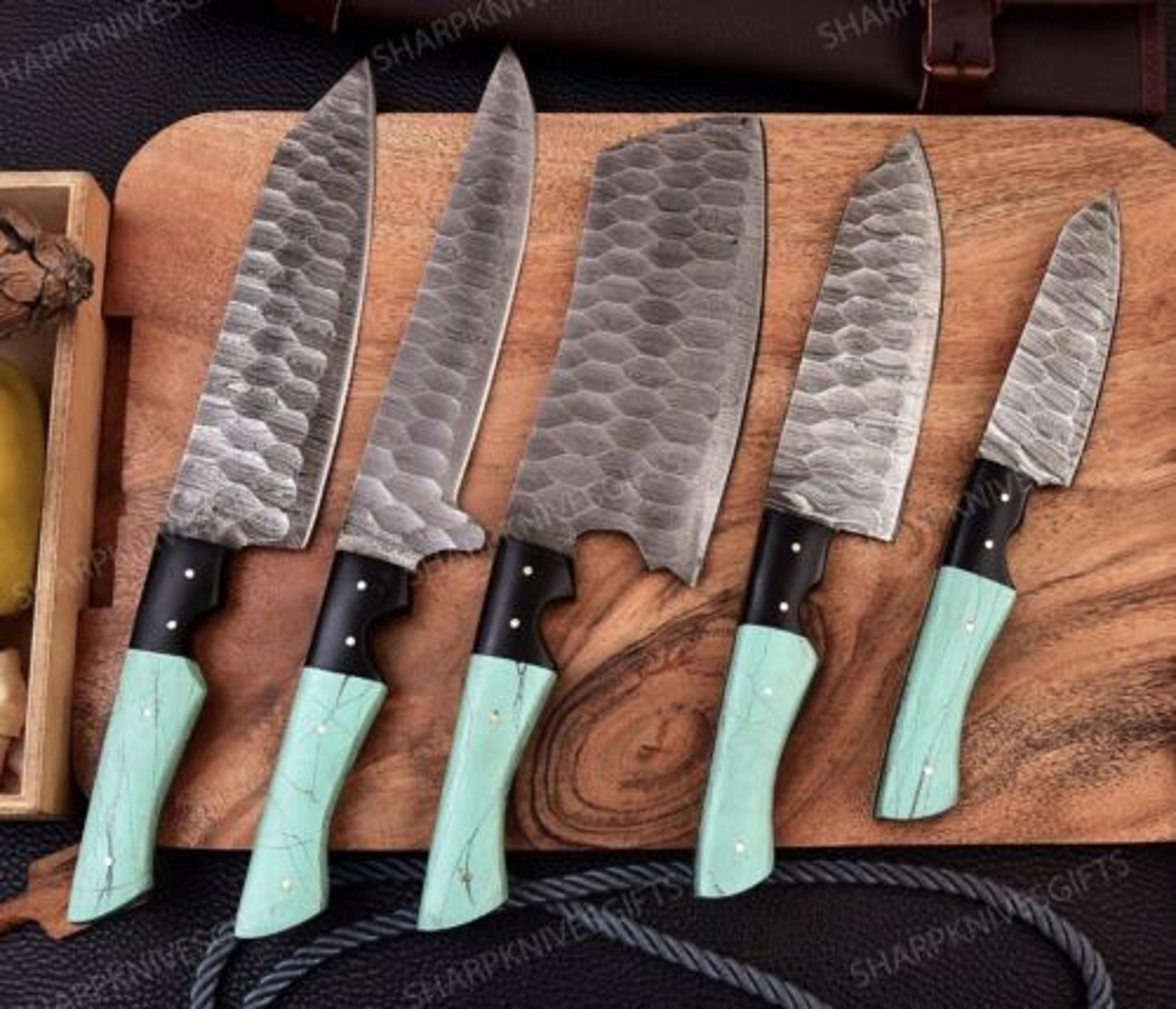 5Piece Custom Handmade Damascus Steel Chef Knife Set  Kitchen Cutlery 1