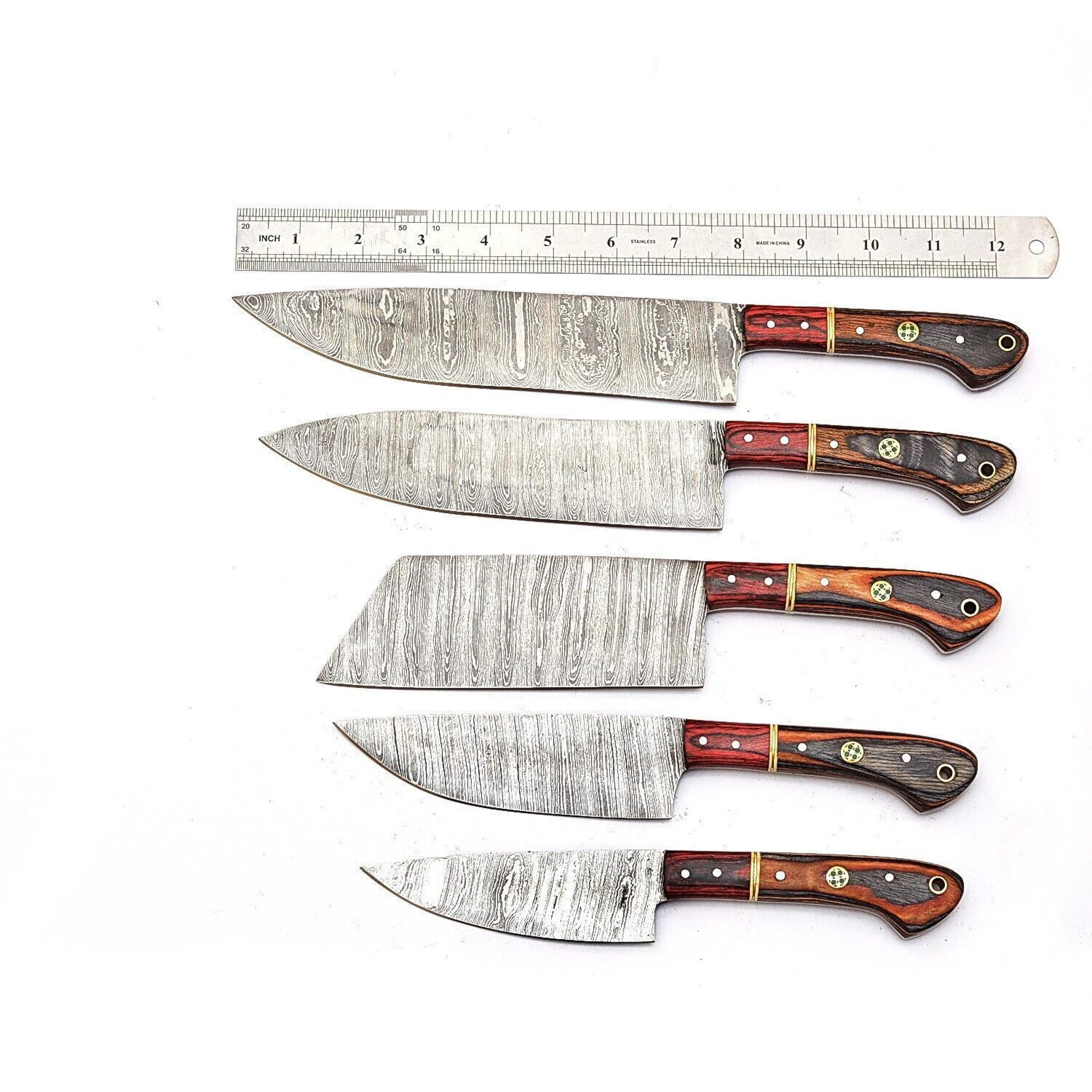 Handmade Damascus Steel 5Piece Chef Knife Set  Outdoor Kitchen Knives With Pakka Wood  Bull Horn Ha 3
