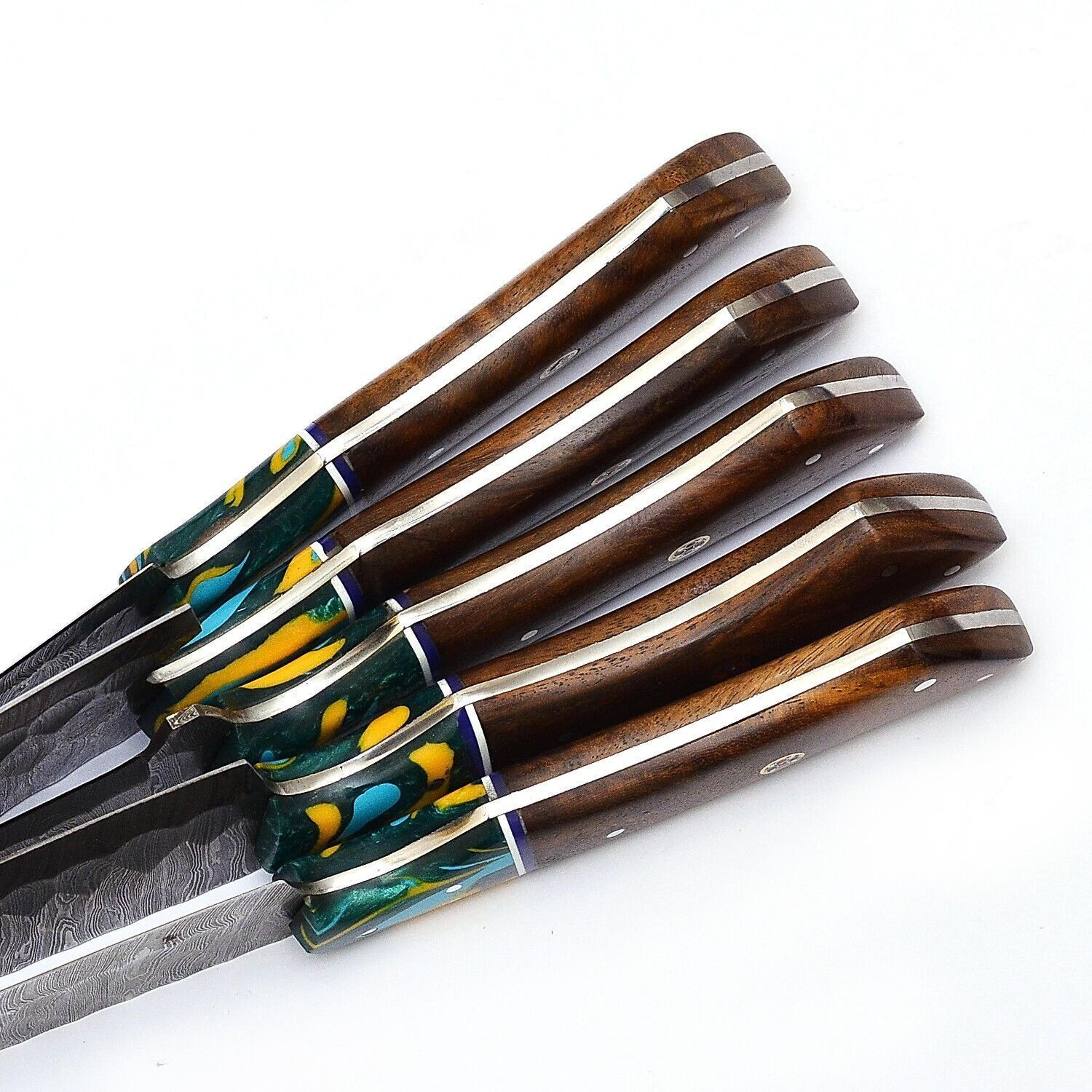 Handmade Damascus Steel 5Piece Chef Knife Set  Outdoor Kitchen Knives With Rosewood  Resin Bolsters 1