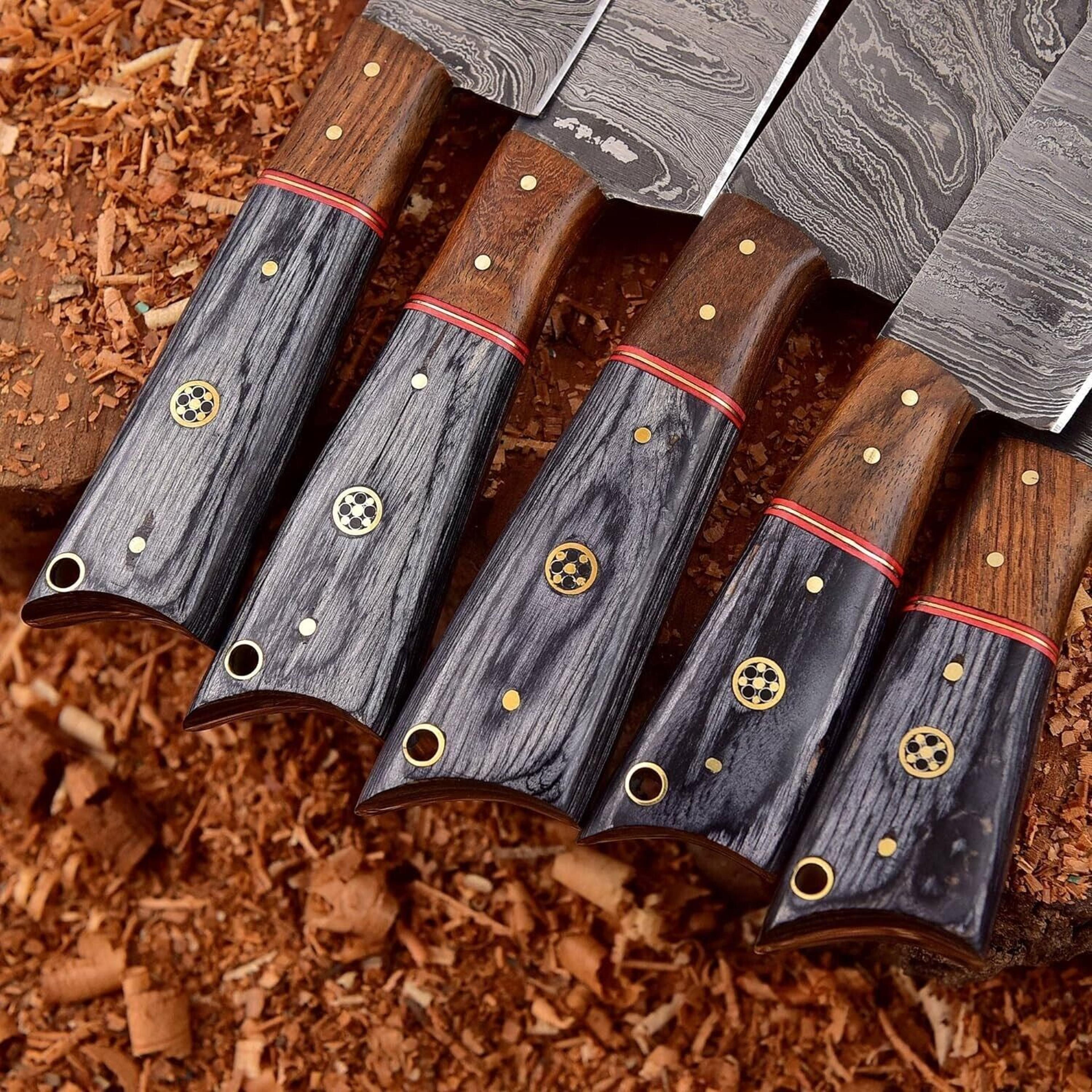 Set Of 5 Handmade Damascus Steel Chef Knives  Custom Hand Forged Kitchen Knife Set With Leather Rol 1