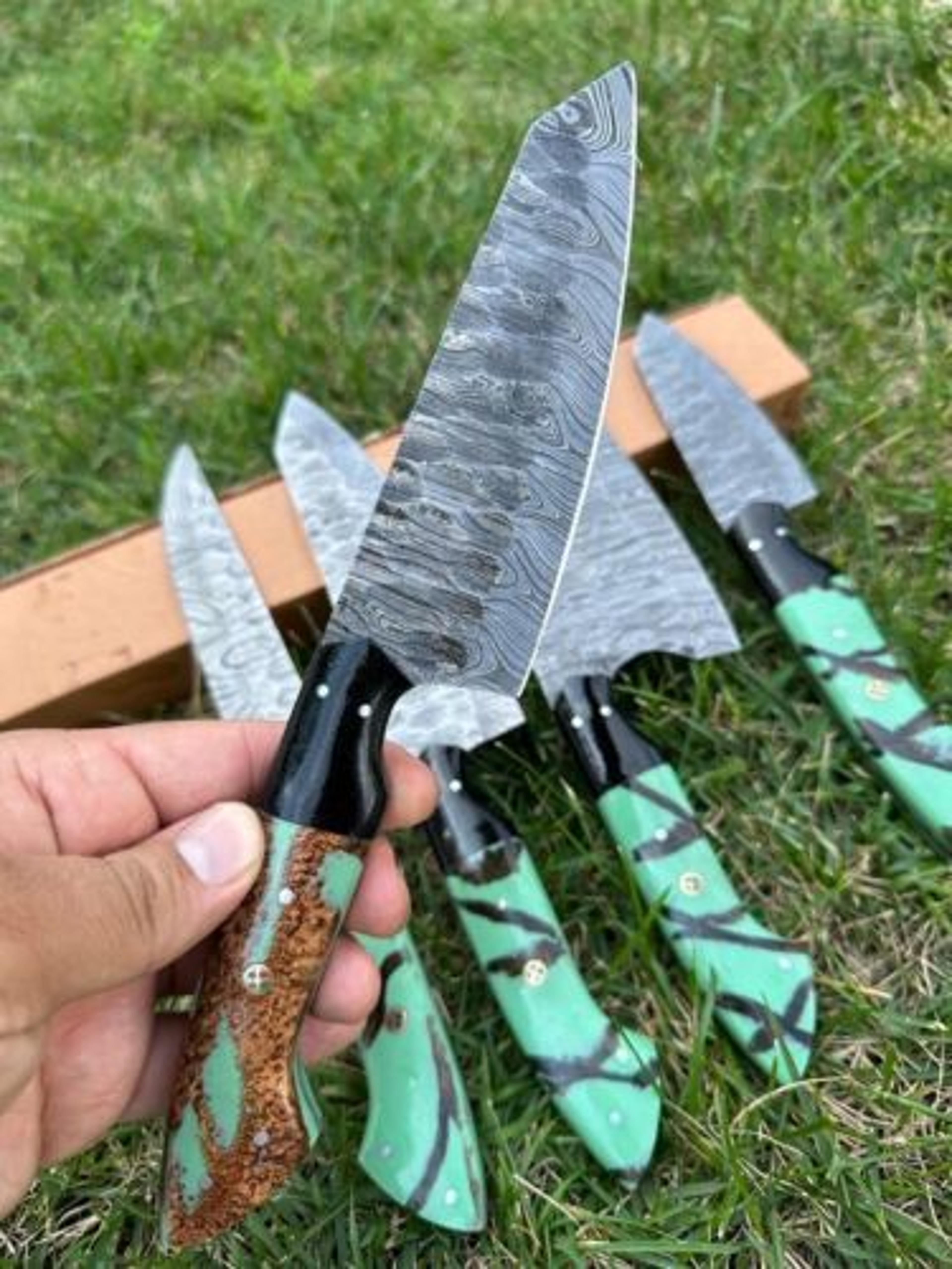 Custom Handmade Damascus Steel Chef Knife Set  5Piece Full Tang Kitchen Cutlery With Wooden Handle 2