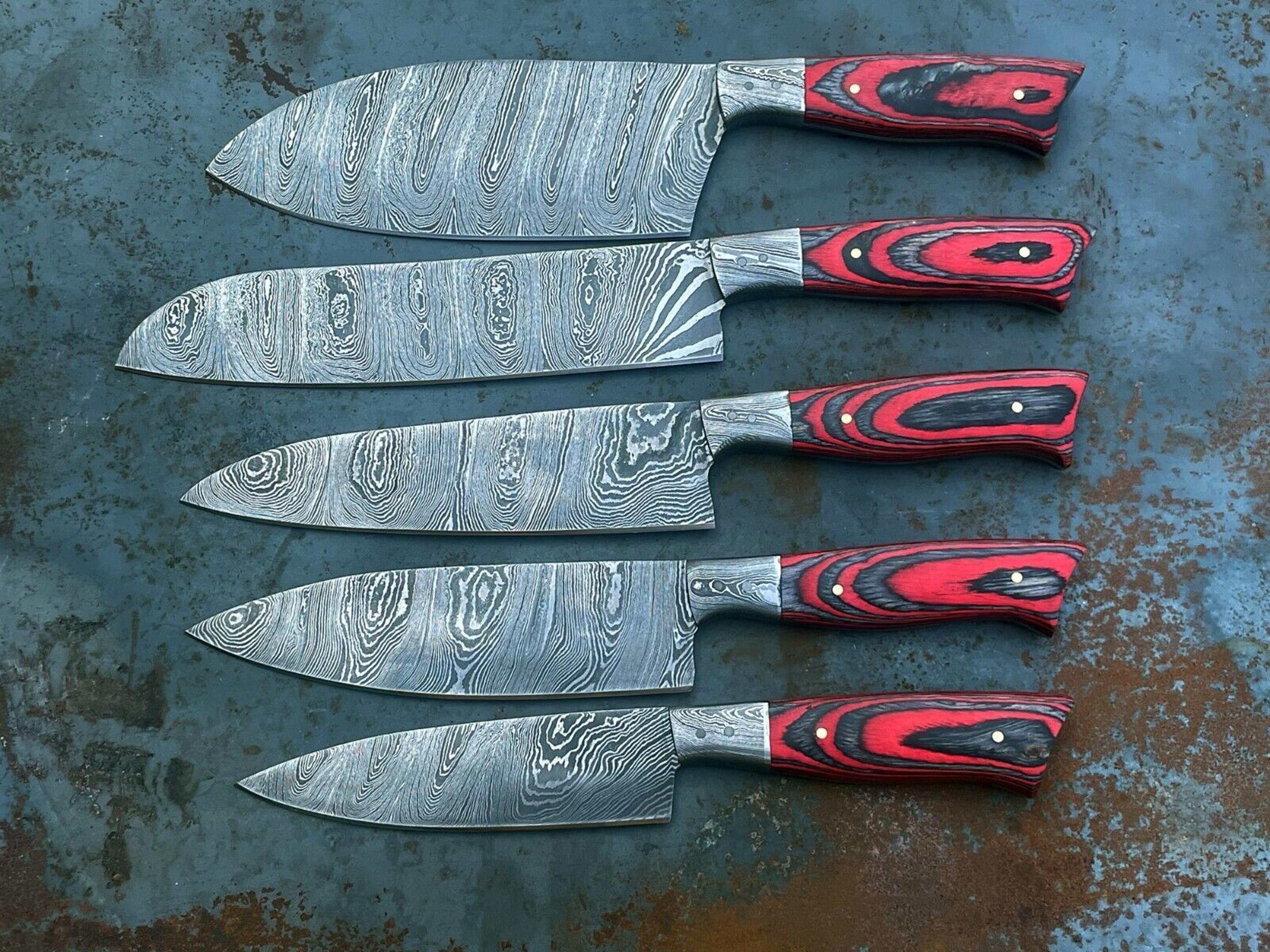 Chef Knife Hand Forged Damascus Steel Custom Made Kitchen Knife Set With Leather Sheath 2