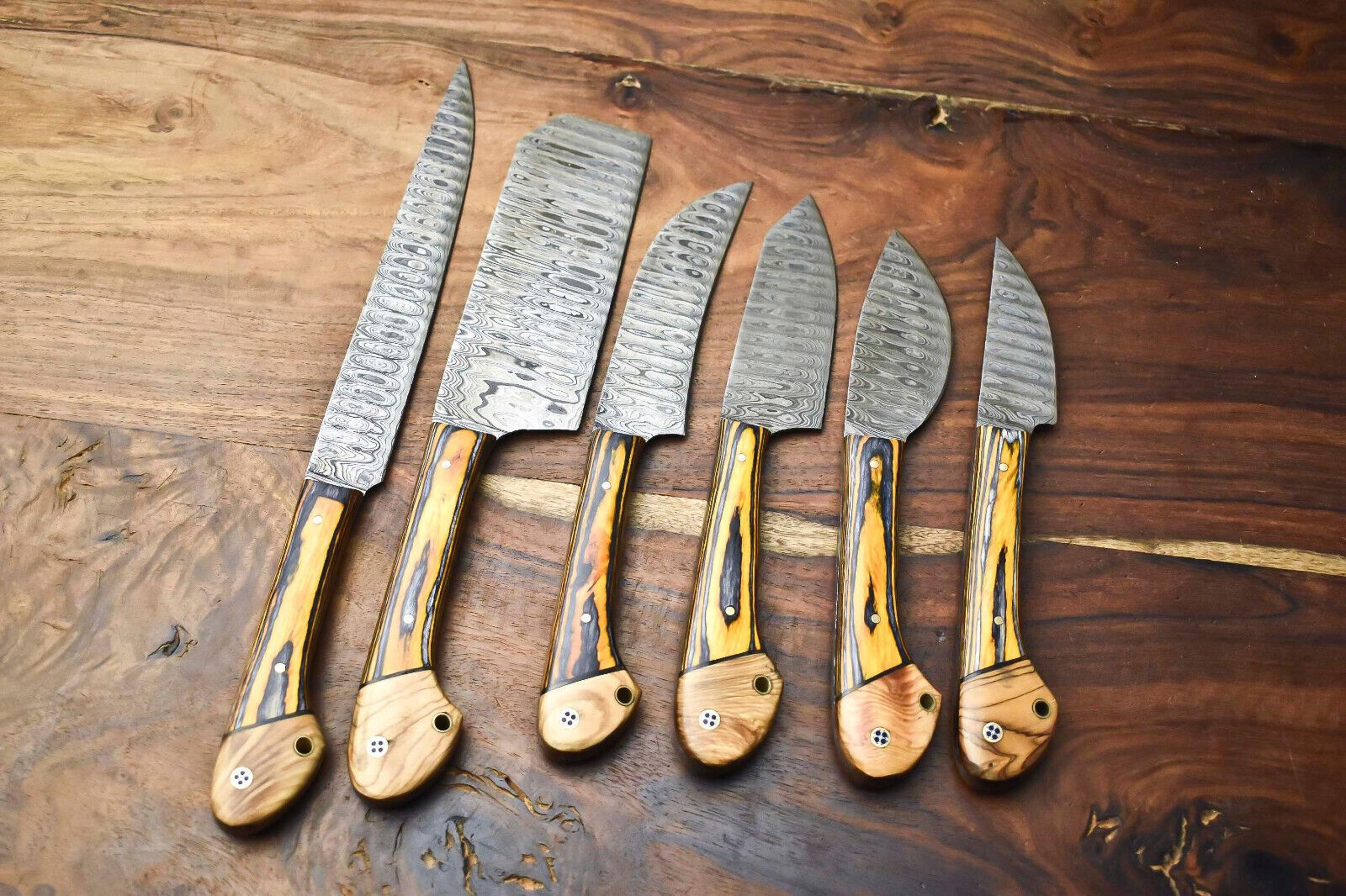 Premium 6Piece Damascus Steel Chef Knife Collection  HandForged  Hammered 1
