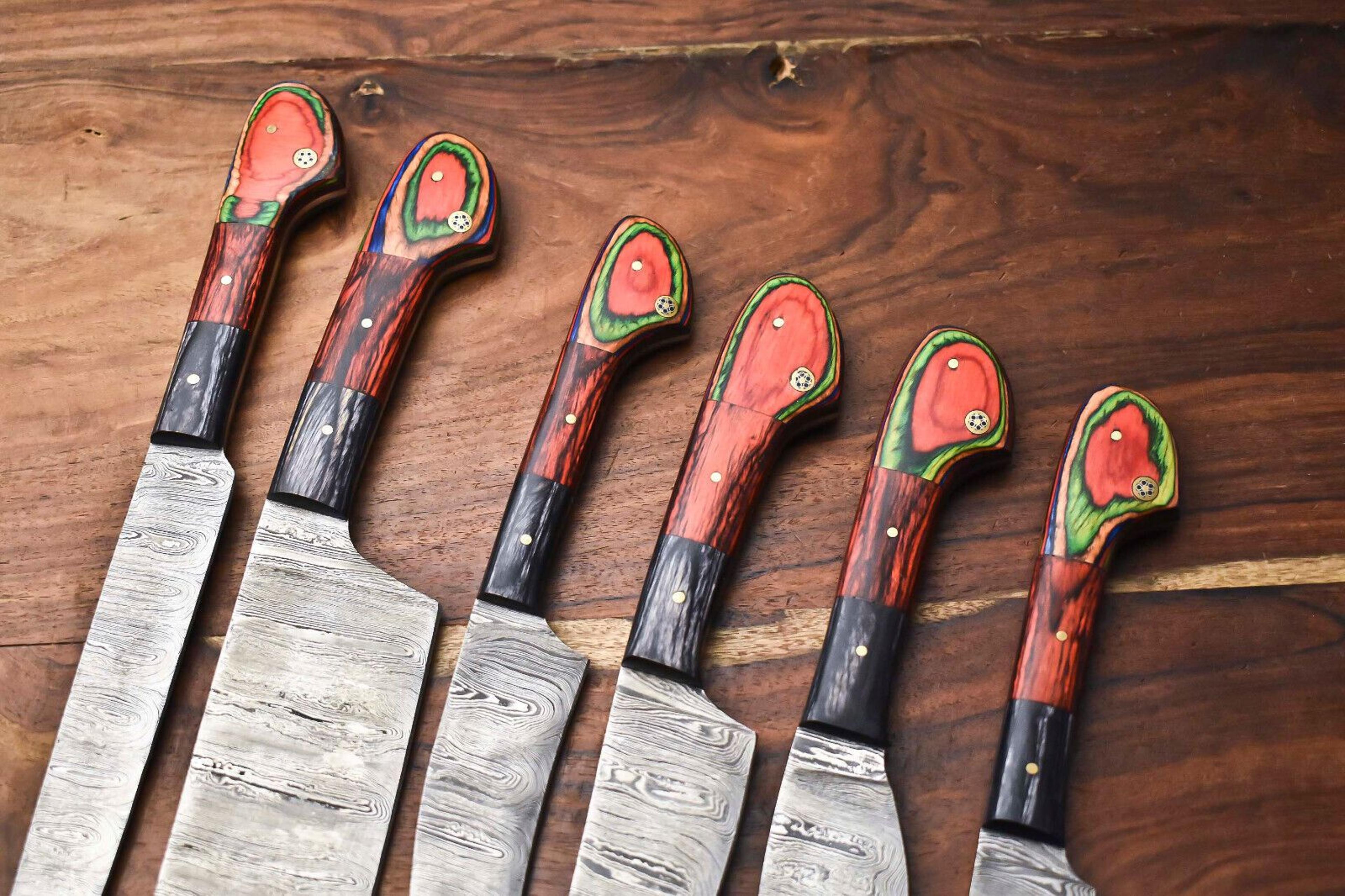 Professional Handmade Damascus Steel Chef Knives  Set Of 6 Hammered Blades 2