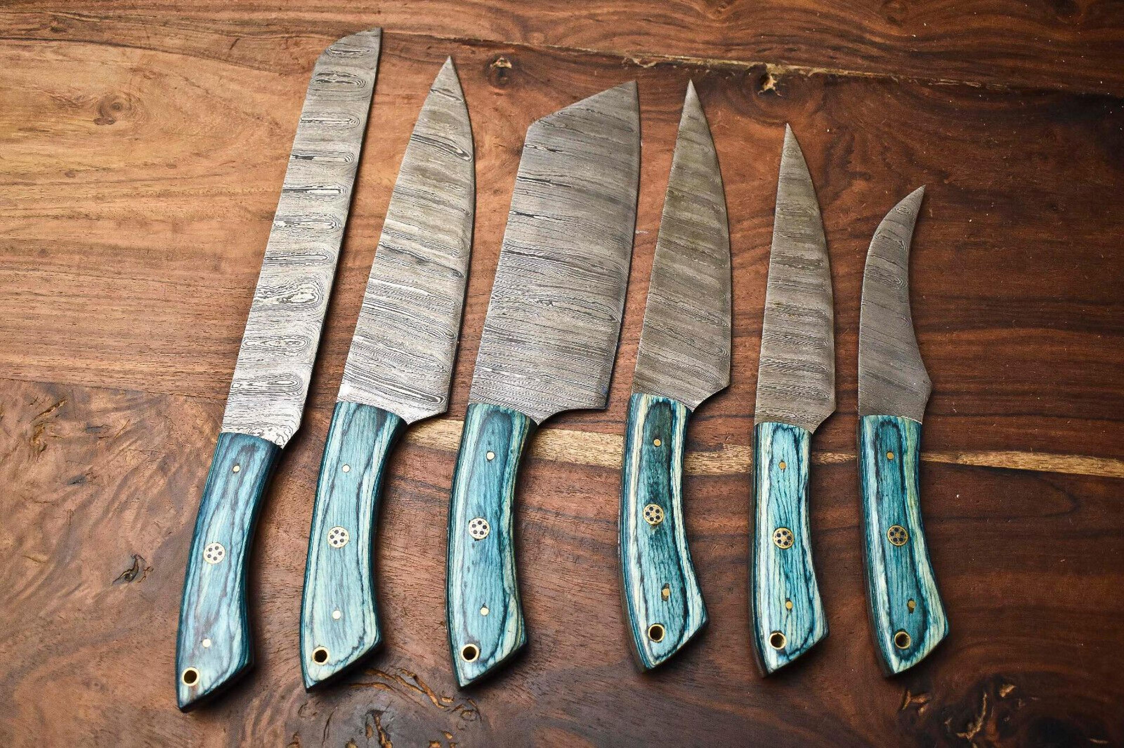 Lot Of 6 Forged Damascus Steel Chef Knives  Handmade Kitchen Cutlery Set 1