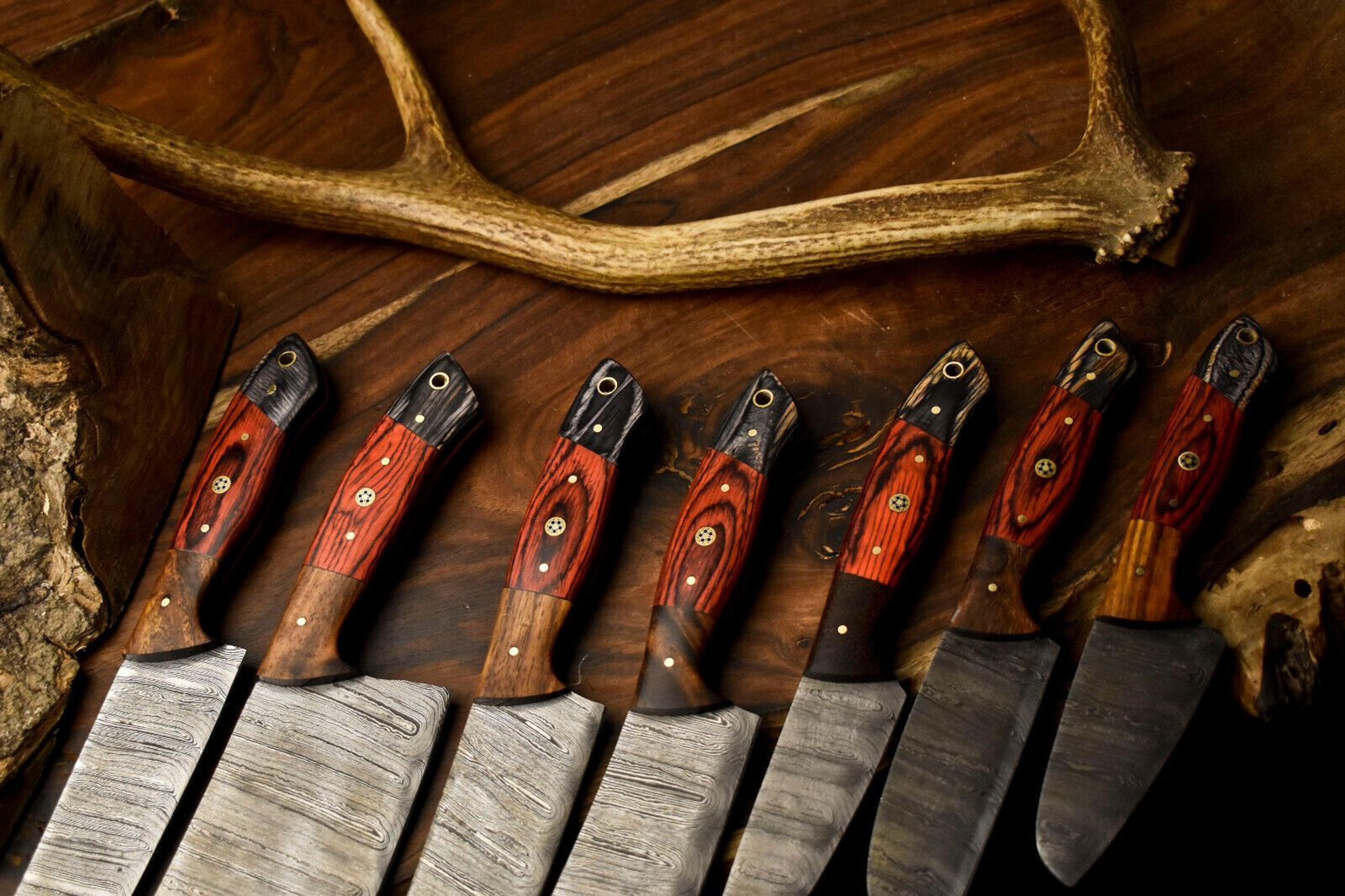 Lot Of 7 Handmade Damascus Steel Chef Knife Set  Custom Full Tang Professional Kitchen Knives 2