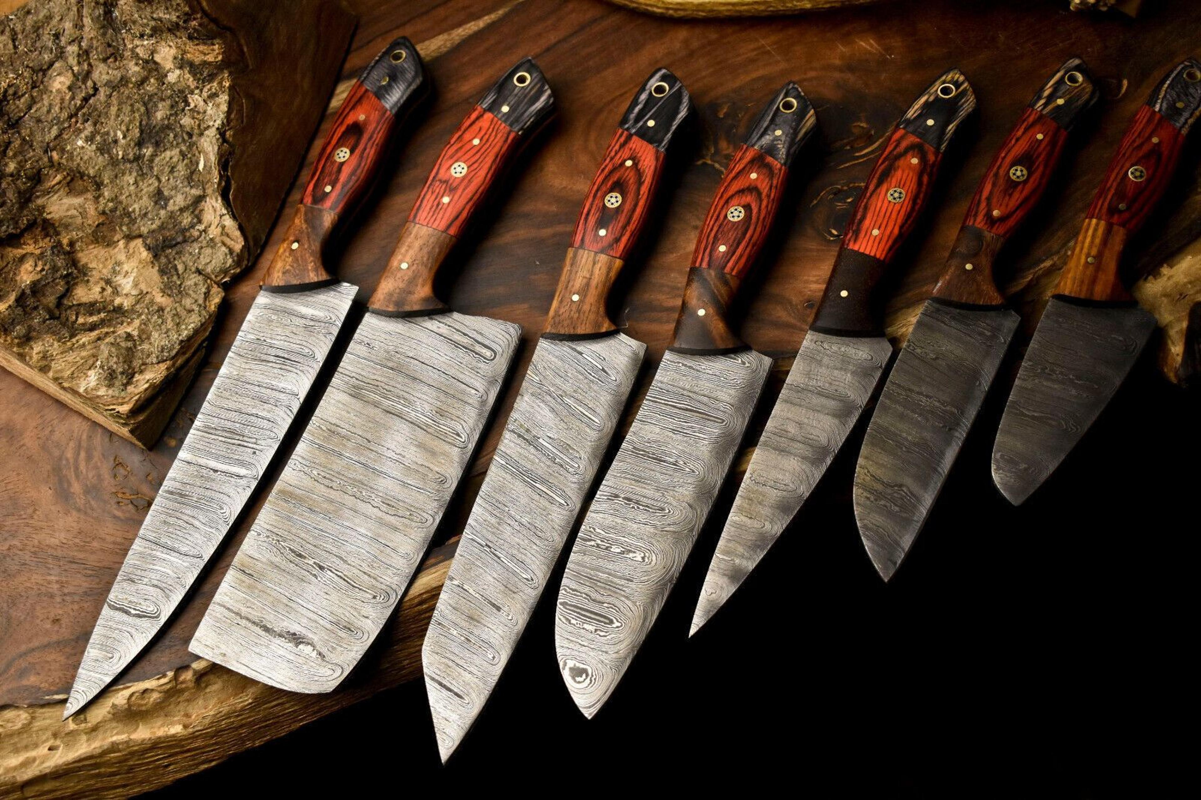 Lot Of 7 Handmade Damascus Steel Chef Knife Set  Custom Full Tang Professional Kitchen Knives 3