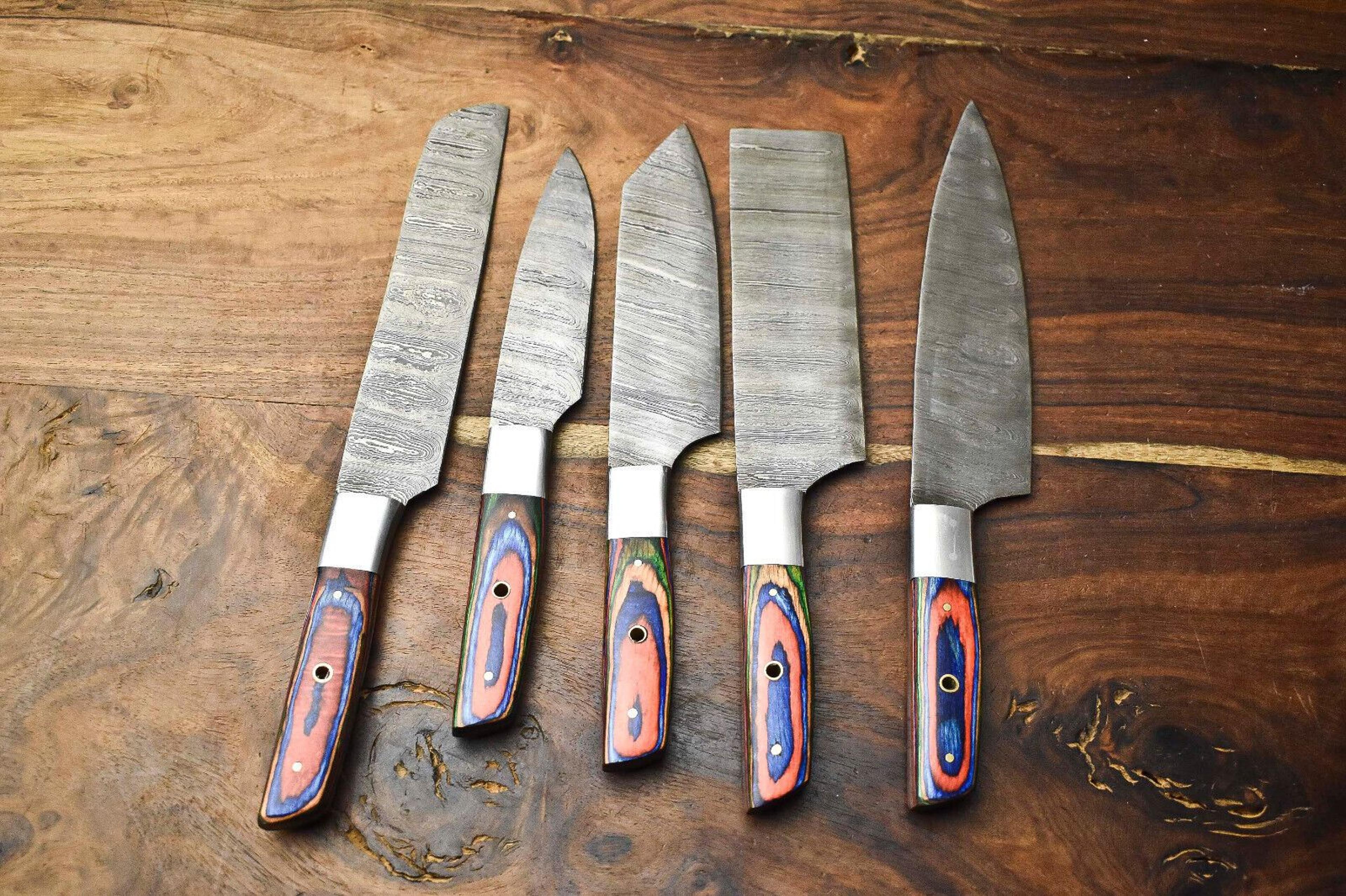 Custom Lot Of 5 Handmade Hammered Damascus Steel Chef Knives Set  Professional Kitchen Knife Collec 1