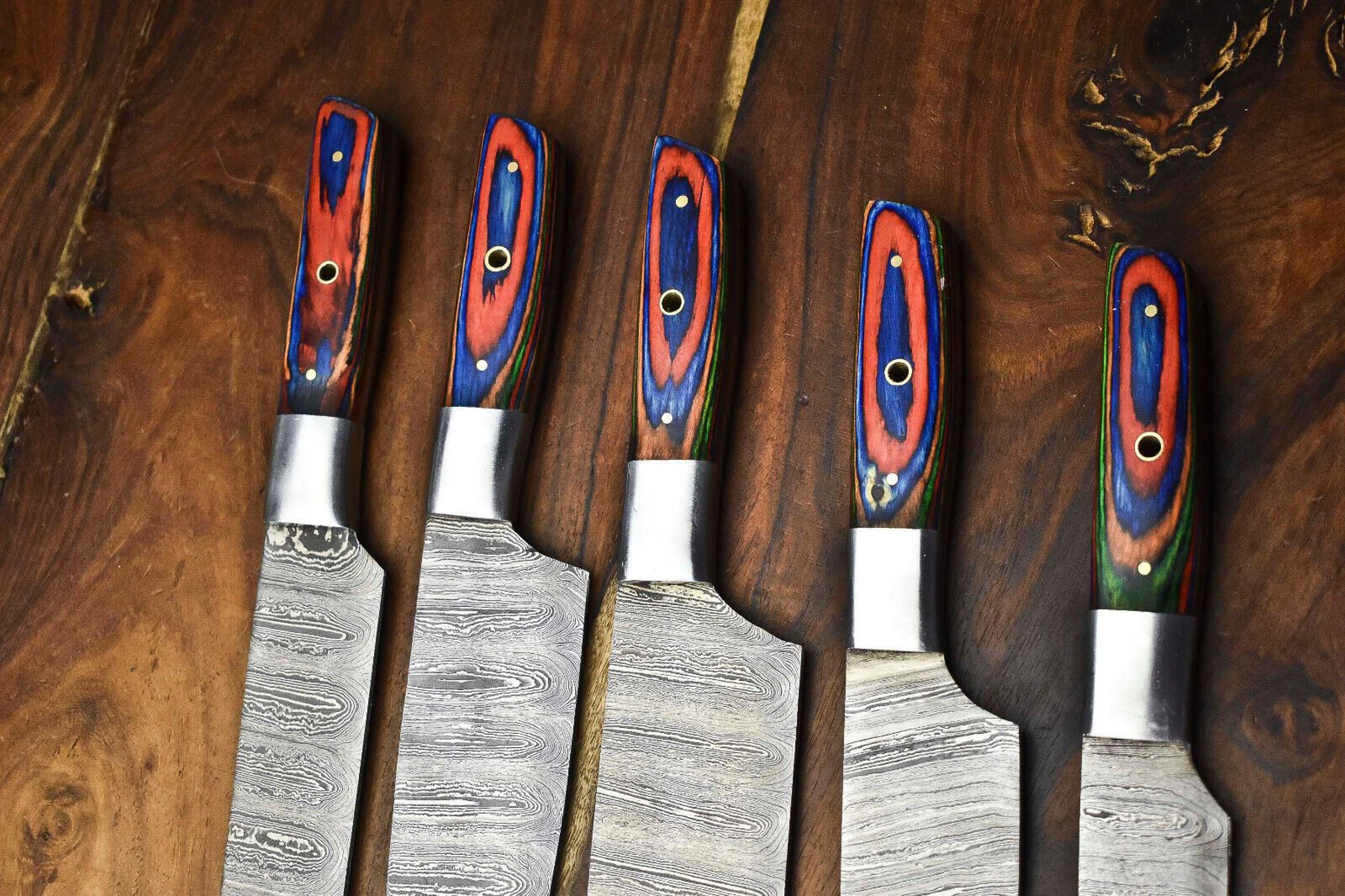 Custom Lot Of 5 Handmade Hammered Damascus Steel Chef Knives Set  Professional Kitchen Knife Collec 2