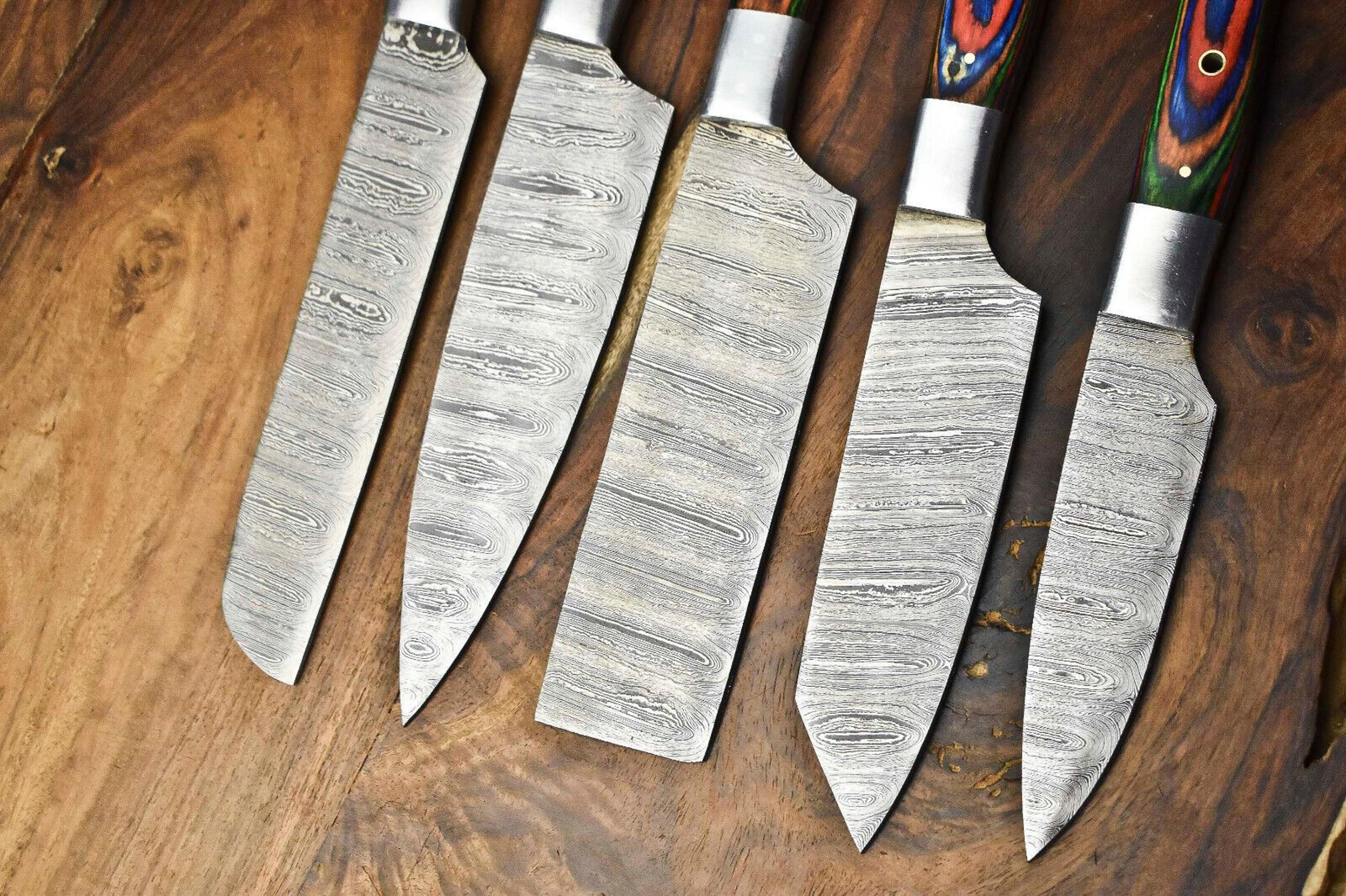 Custom Lot Of 5 Handmade Hammered Damascus Steel Chef Knives Set  Professional Kitchen Knife Collec 3