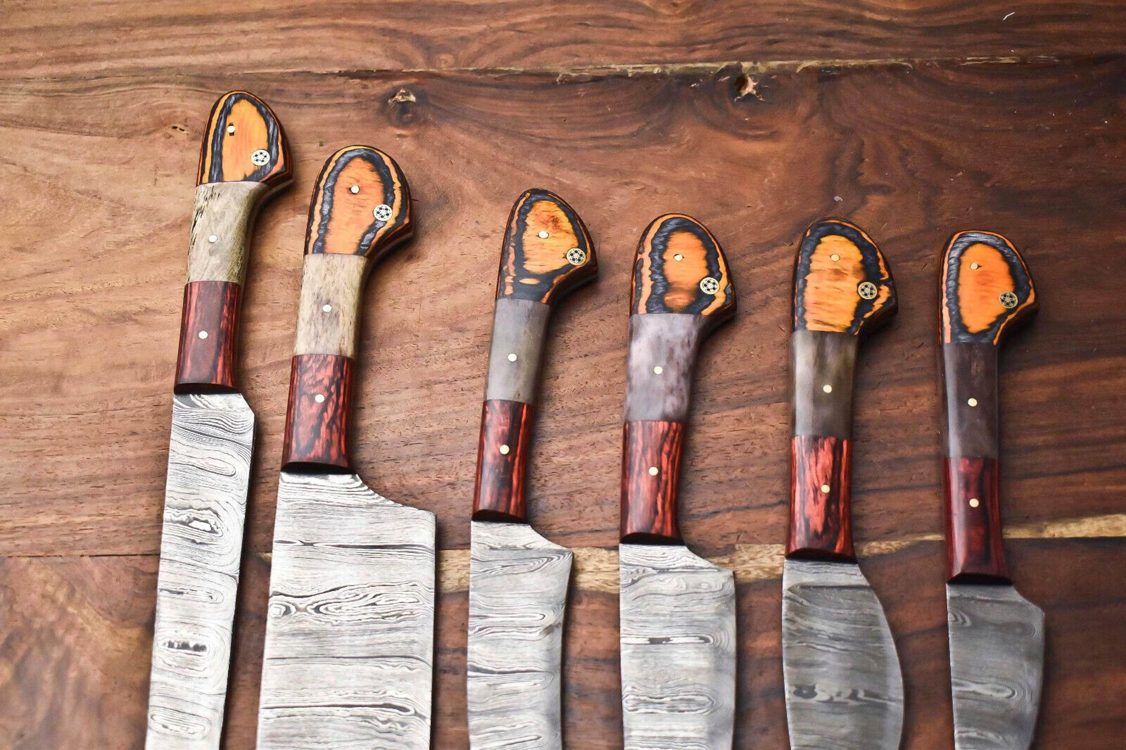 Professional 6Piece Damascus Steel Chef Knives  Handmade Hammered Kitchen Knife Collection 2