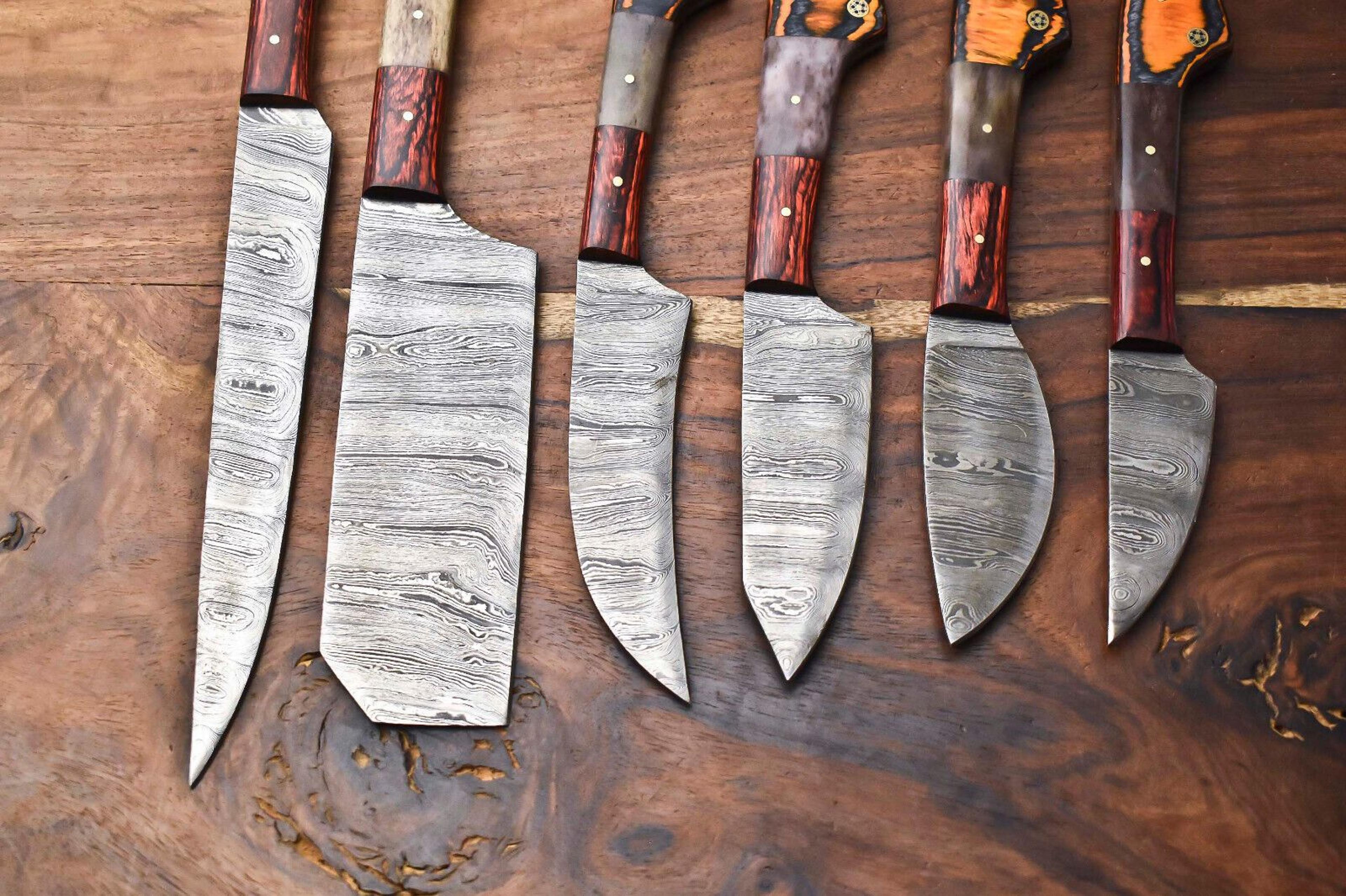 Professional 6Piece Damascus Steel Chef Knives  Handmade Hammered Kitchen Knife Collection 3