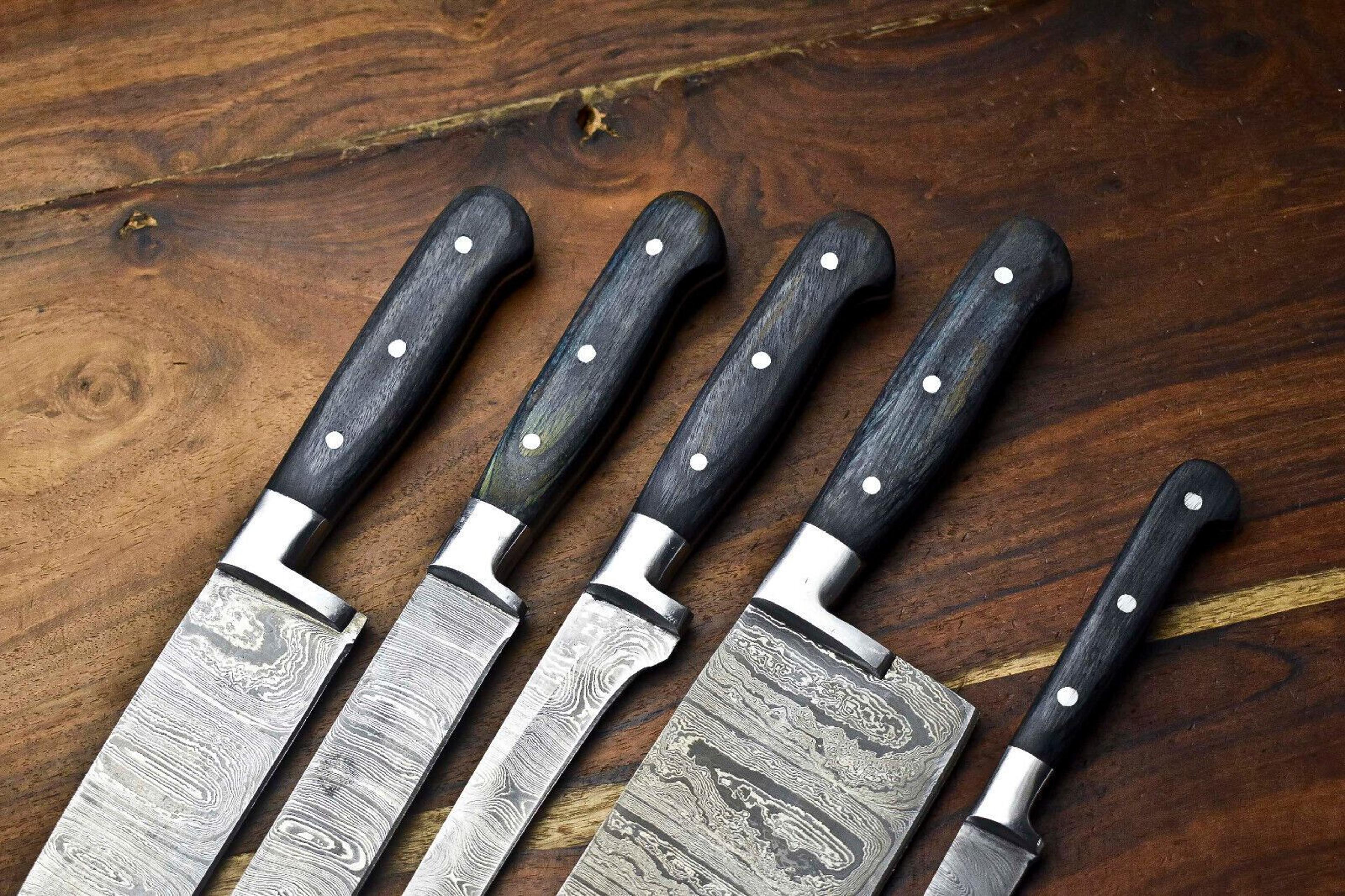 Custom Lot Of 5 Handmade Damascus Steel Chef Knife Set  Premium Hammered Kitchen Knives 2