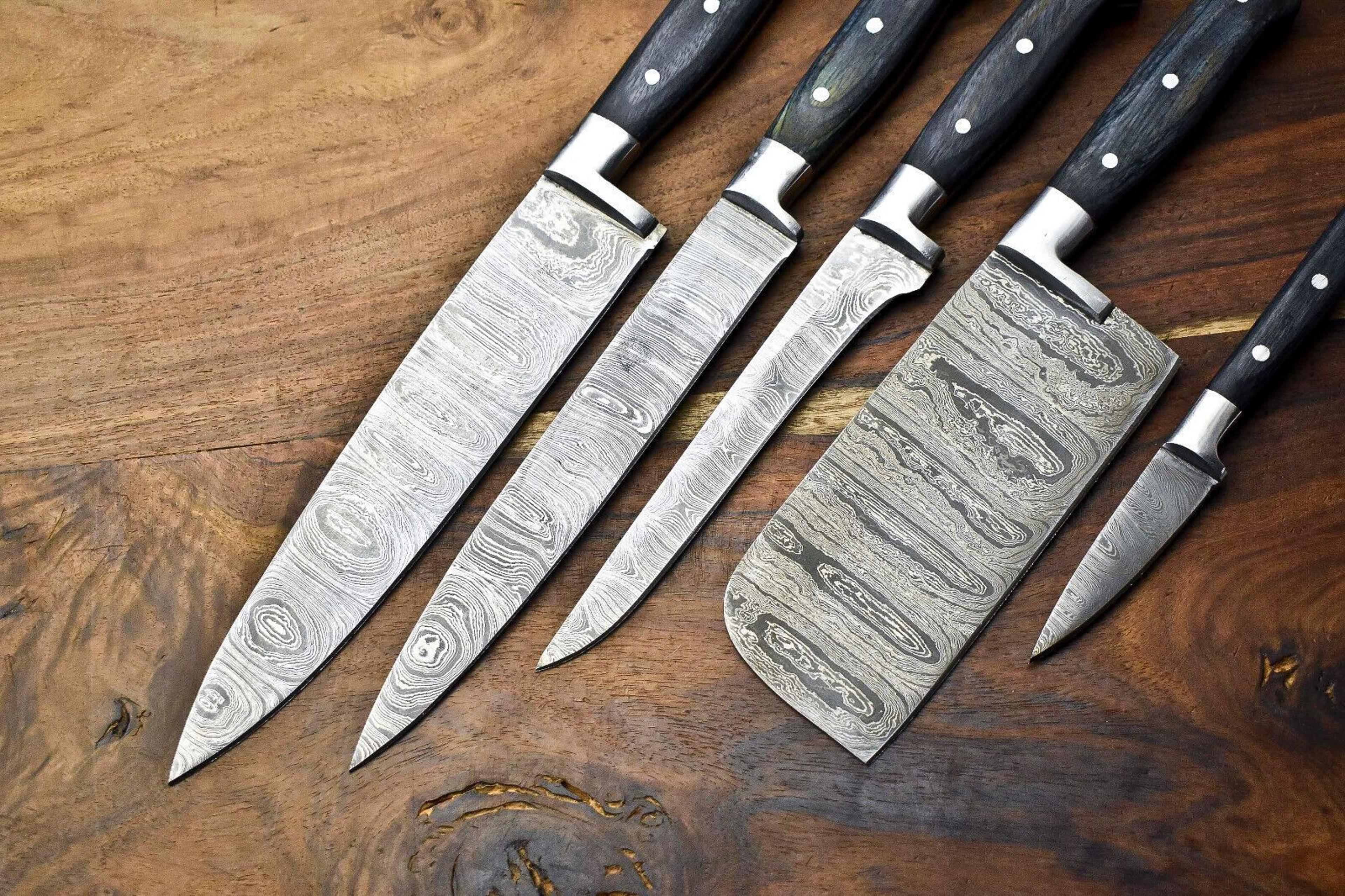 Custom Lot Of 5 Handmade Damascus Steel Chef Knife Set  Premium Hammered Kitchen Knives 3