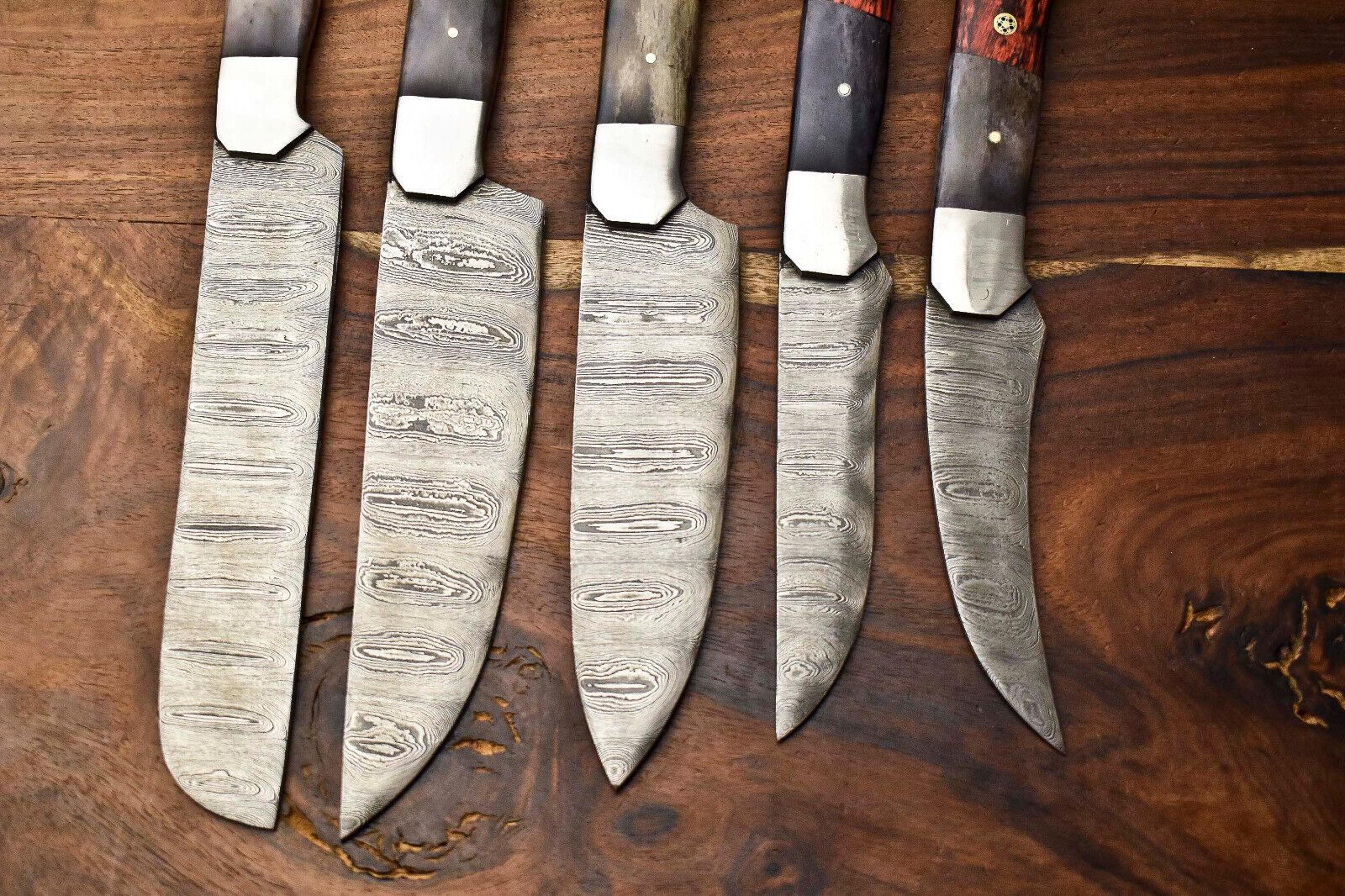 Custom Handmade Hammered Damascus Steel Chef Knife Set  Lot Of 5 Kitchen Tools 3