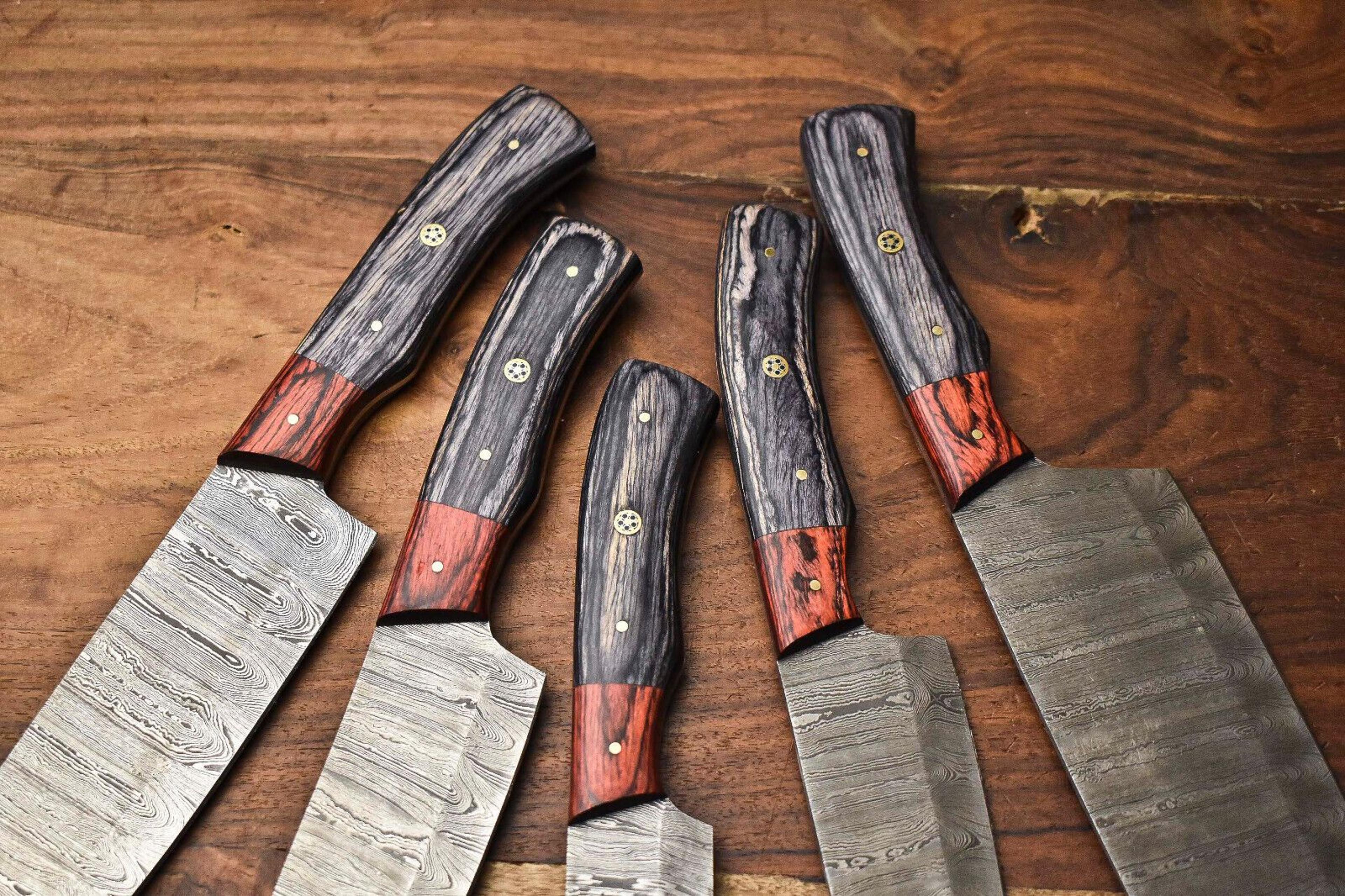 Handcrafted Damascus Steel Chef Knives  Lot Of 5 Hammered Kitchen Cutlery Set 2