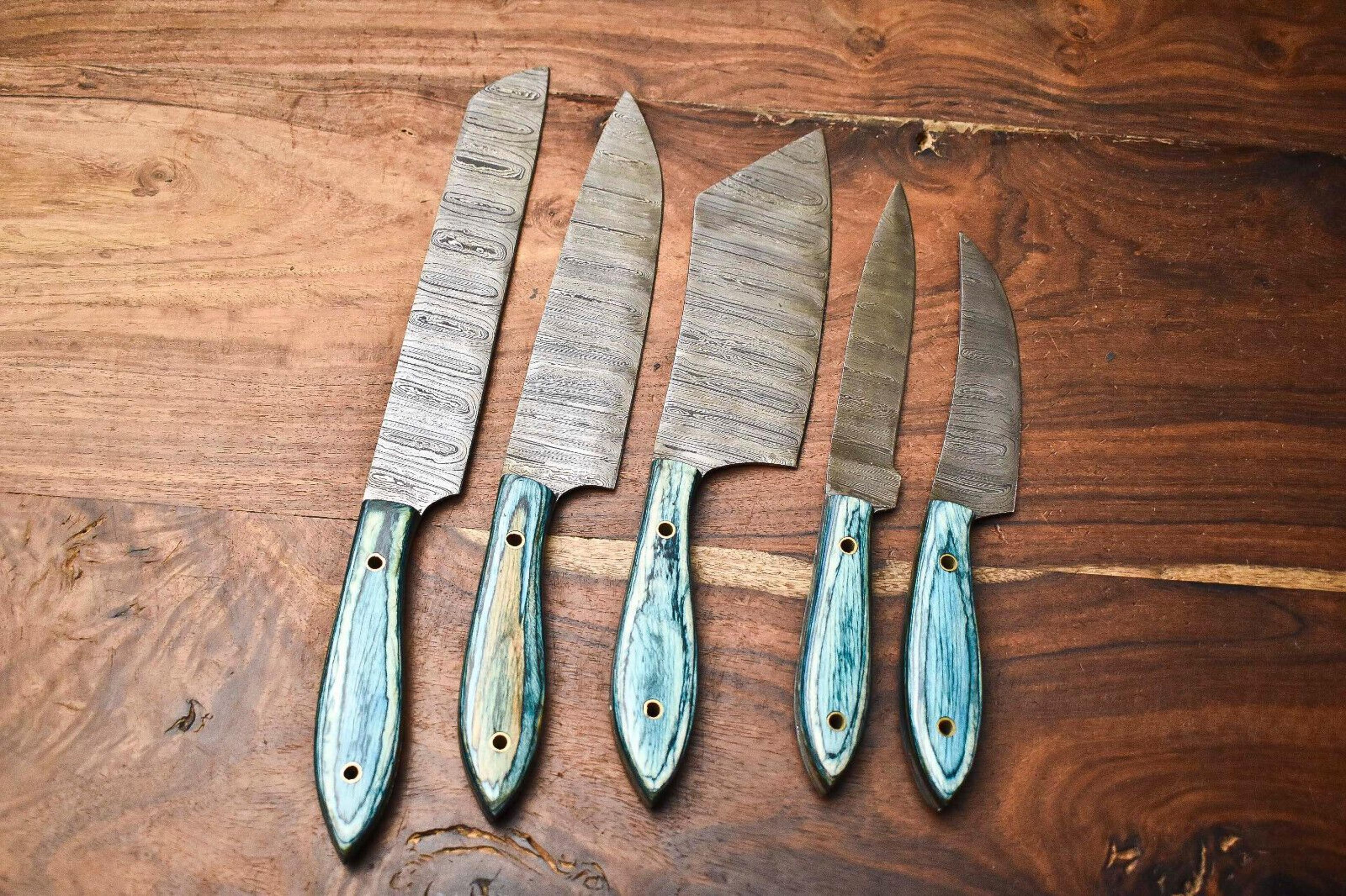 Lot Of 5 Handmade Hammered Damascus Steel Chef Knives Set  Custom Full Tang Kitchen 1