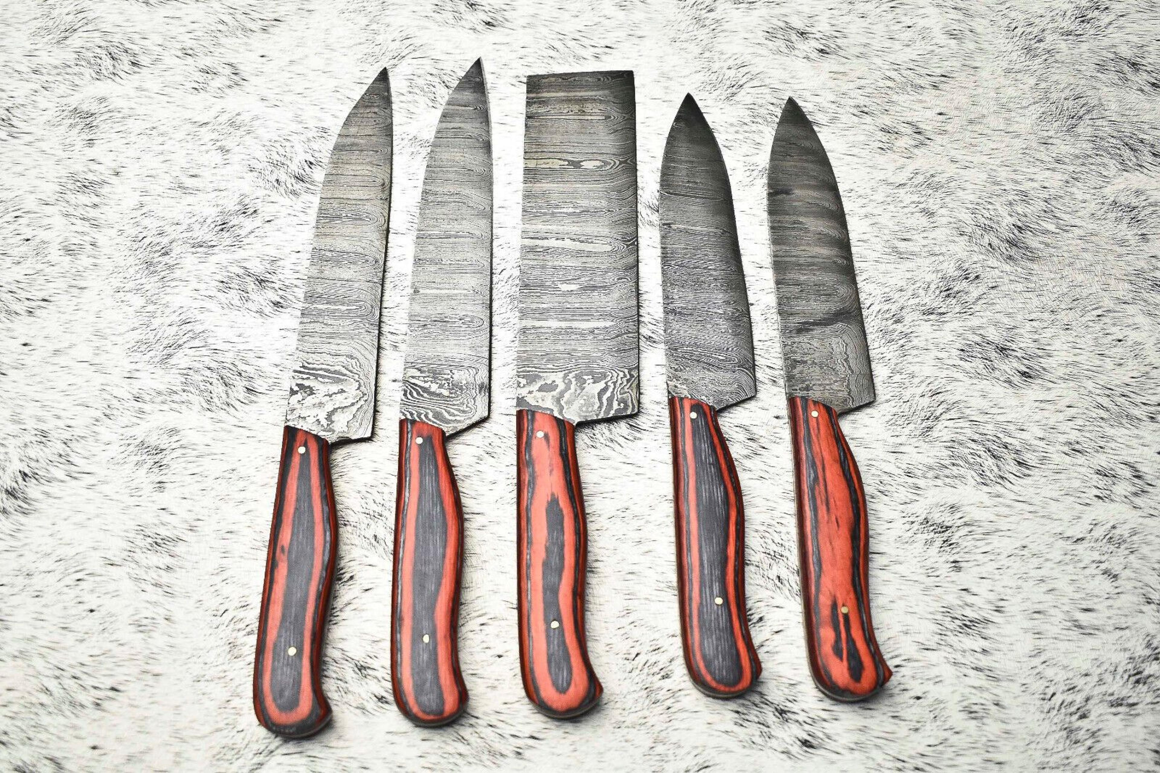 Elite Handmade Damascus Steel Knife Set  5 Custom Hammered Chef Knives 1