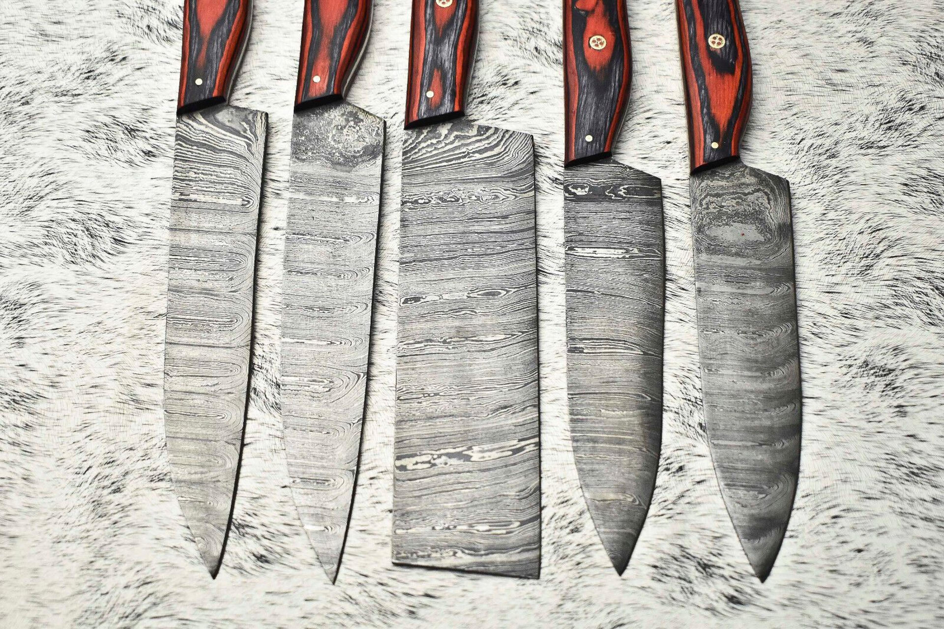 Elite Handmade Damascus Steel Knife Set  5 Custom Hammered Chef Knives 3