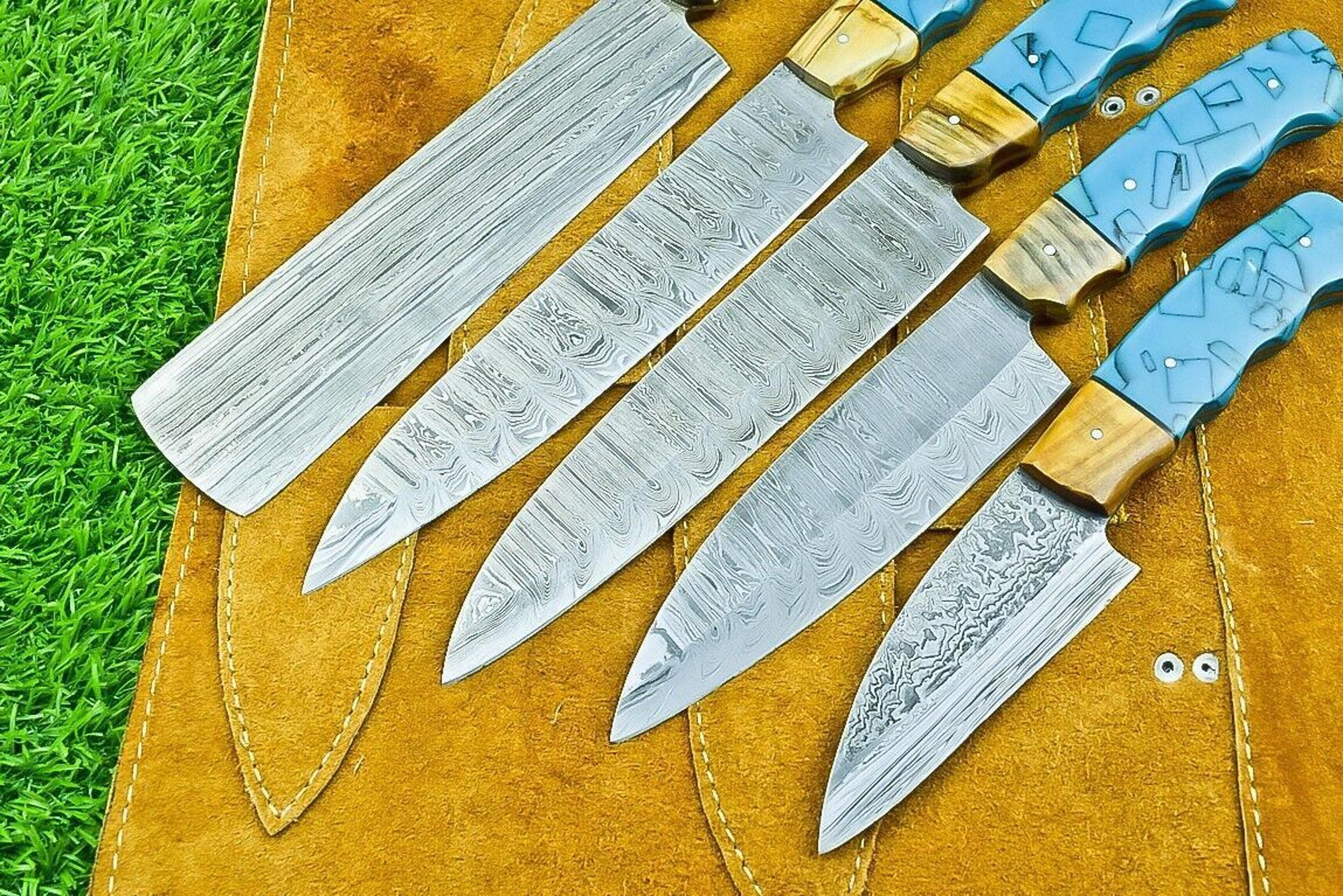 Handmade Damascus Steel Chef Knives Set  5 Premium Forged Hammered Blades 2