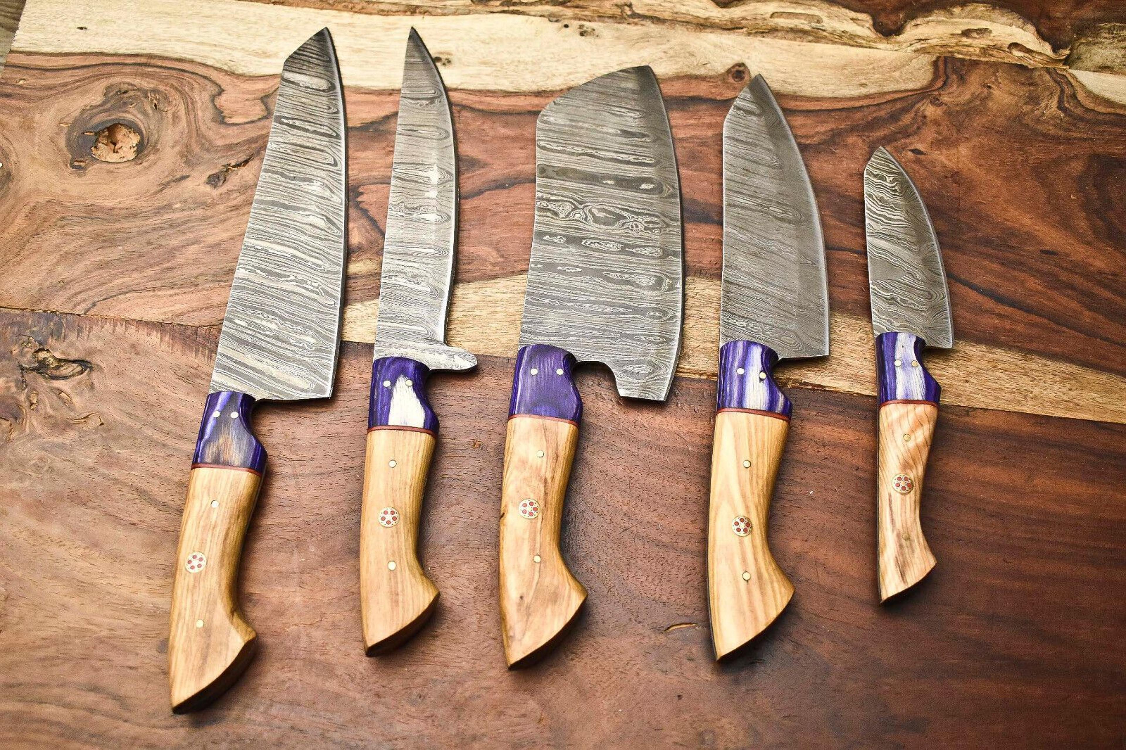 Lot Of 5 Handmade Damascus Steel Chef Knives  Premium Kitchen Collection 1