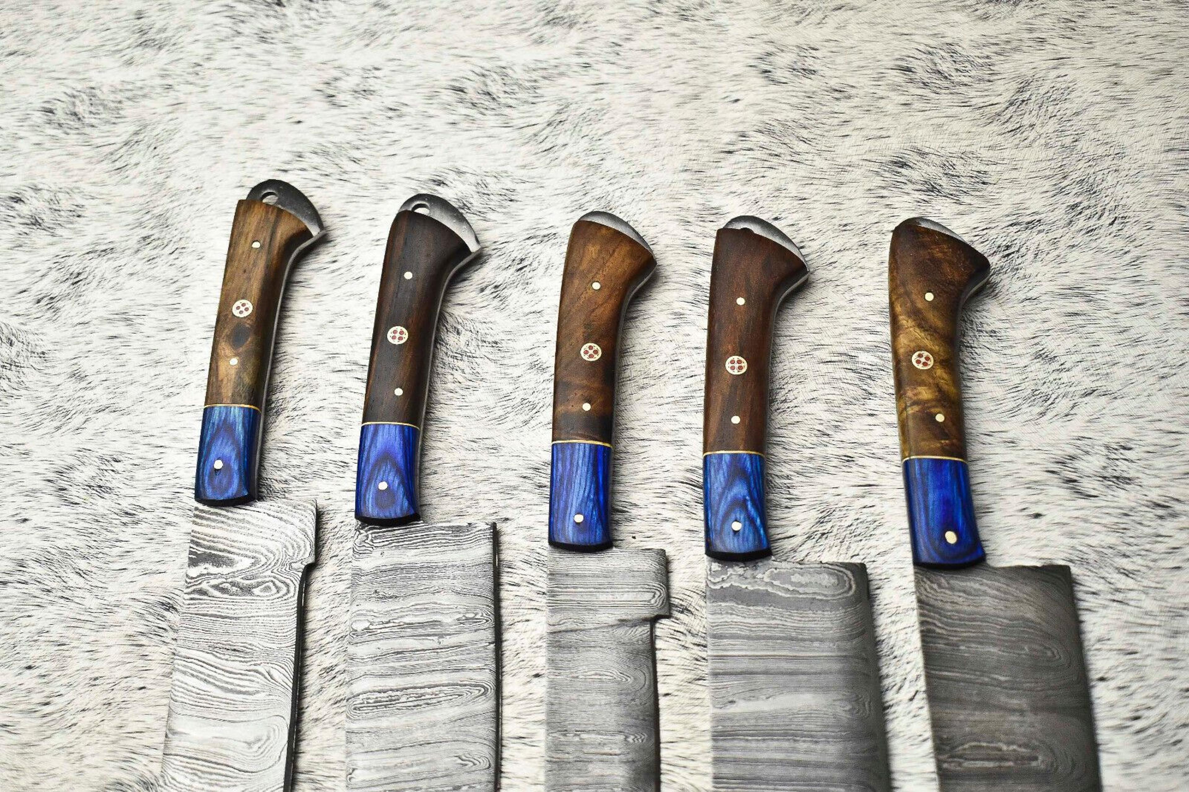 Unique 5Piece Damascus Steel Kitchen Knife Set  Custom Wood Handle Design 2